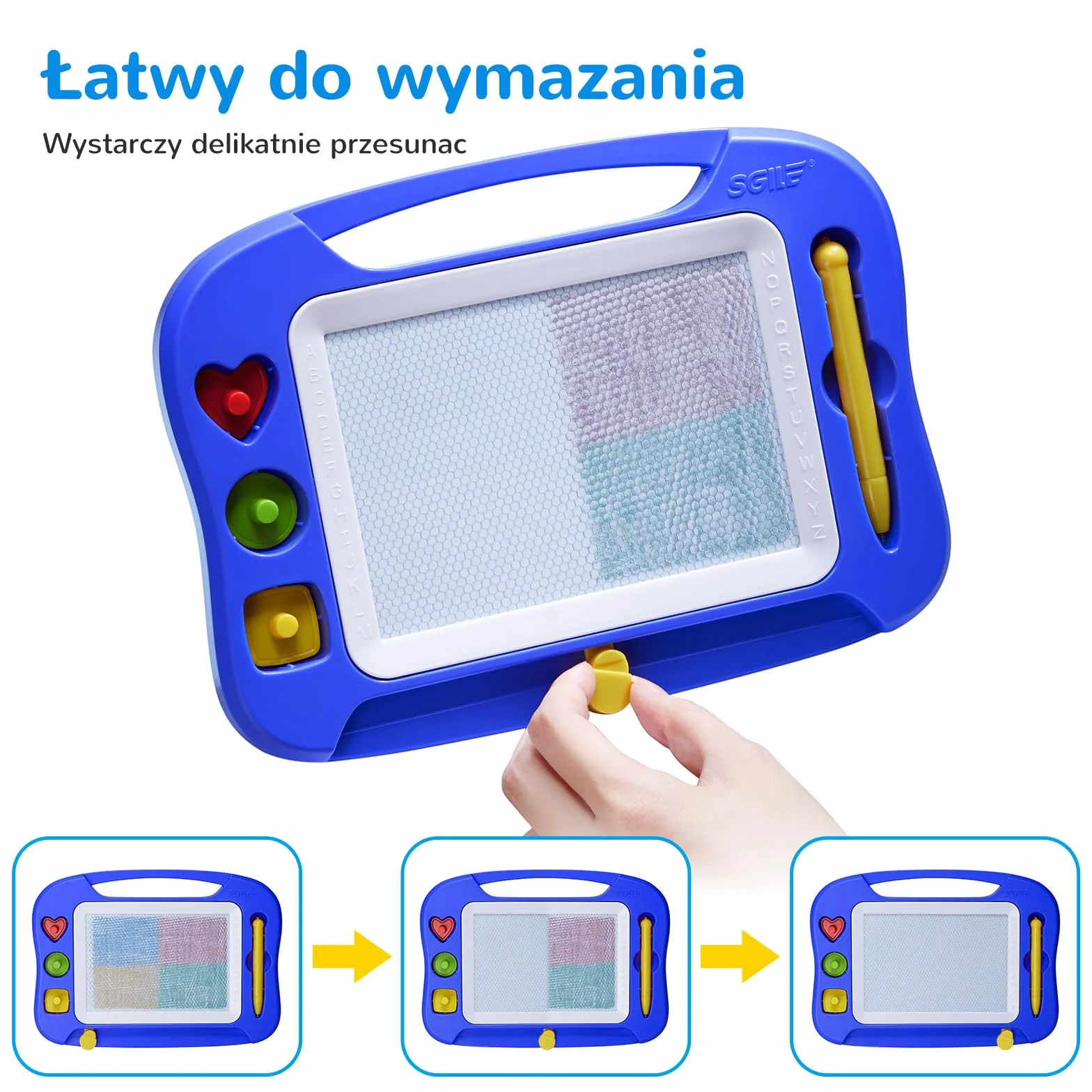 SGILE Magiczna tablica do malowania dla Dzieci, Kolorowa ścieralna Tablica Doodle z Magnetycznym Piórem, Malarska Podkładka do Szkicowania z Trzema Pieczątkami, Zabawka Podróźna, Niebieska
