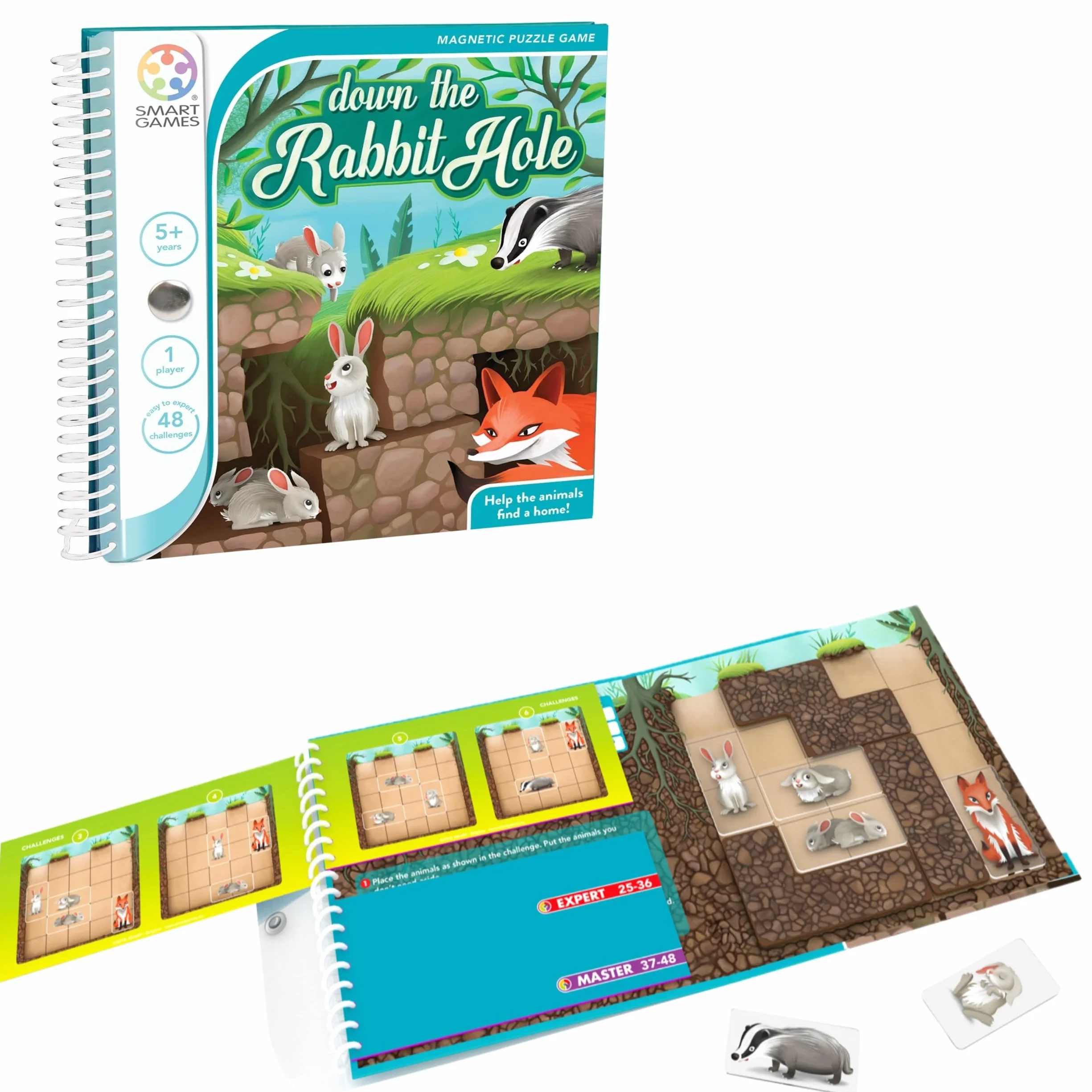Smart Games - Down the Rabbit Hole, Magnetic Puzzle Game with 48 Challenges, 5+ Years
