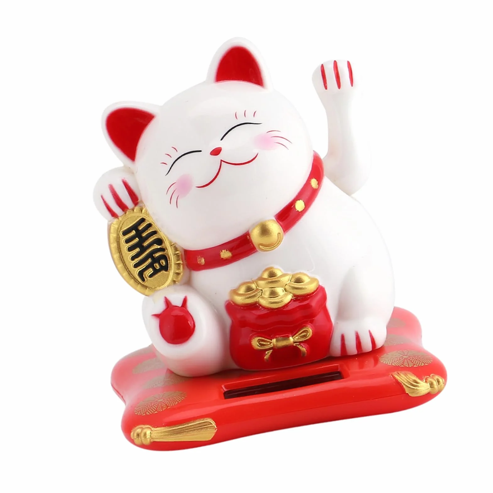 Calico Cat Machający Kot Japoński Maneki Neko Fortune Wealth Dekoracja Biurowa Samochodu Zasilanego Energią Słoneczną (Biała)