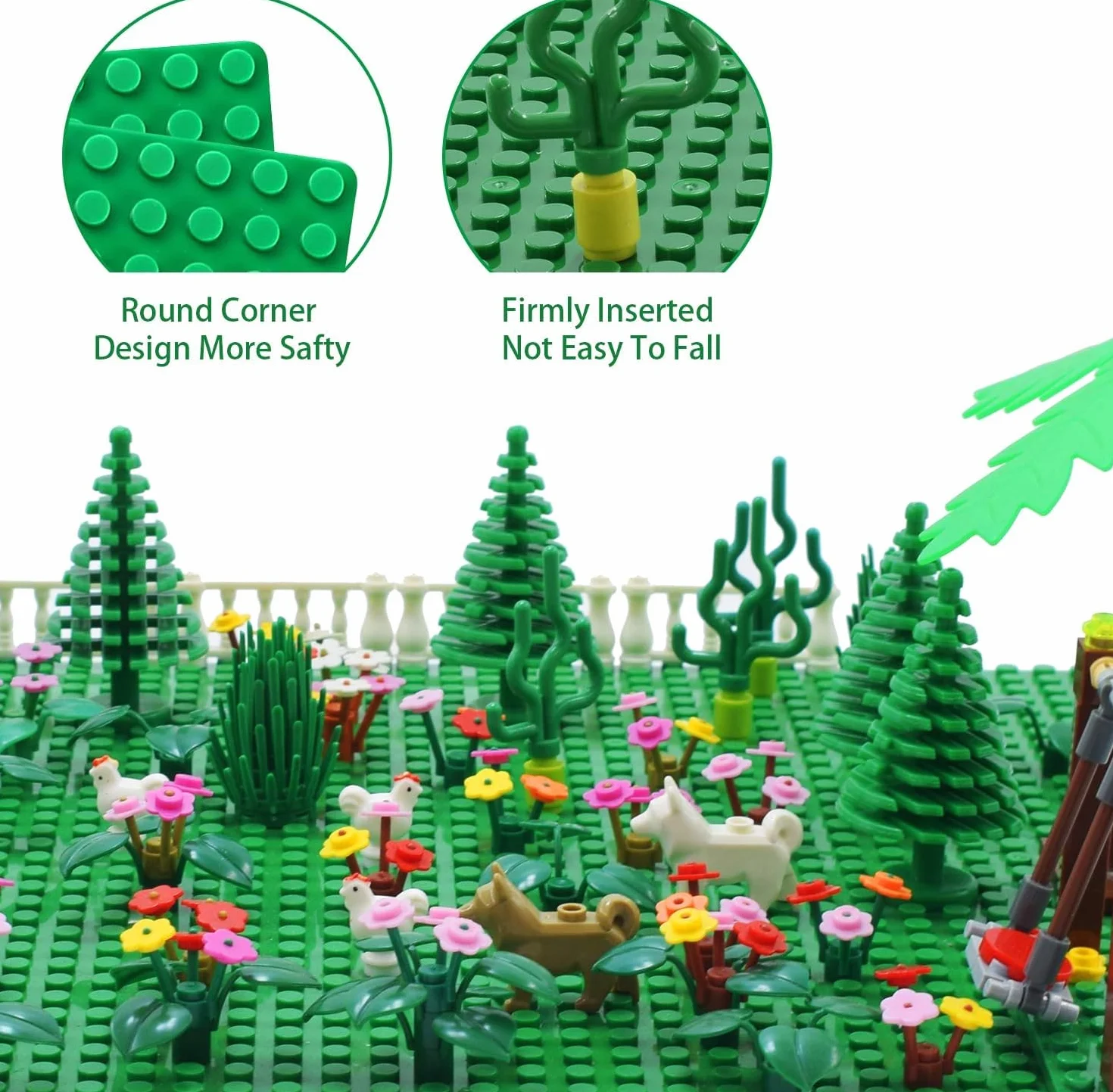 Duża płyta montażowa, kompatybilna z płytami Lego Duplo, klasyczna płyta podstawowa do zestawów DUPLO, 38 x 38 cm, zestaw płyt do kreatywnych zabawek przedszkolnych, zielona, szara (4 sztuki)