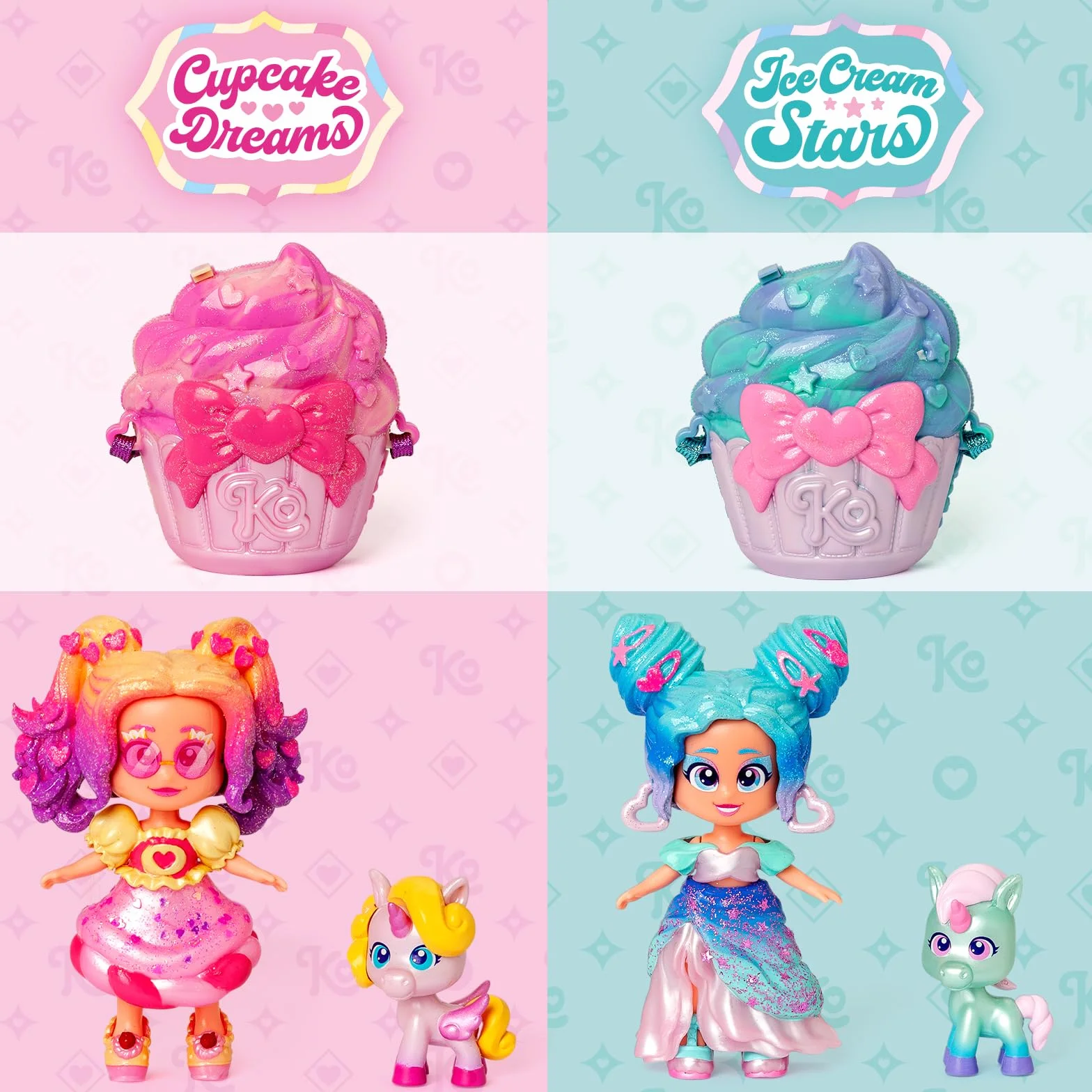 KOOKYLOOS CANDY LAND CUPCAKE DREAMS – 3 w 1 słodka stylowa lalka,zawartość:1 laleczka,3 stroje,2 pary bucików, mały jednorożec,przekąska, akcesoria Mix&Match i różowa torebka babeczka.