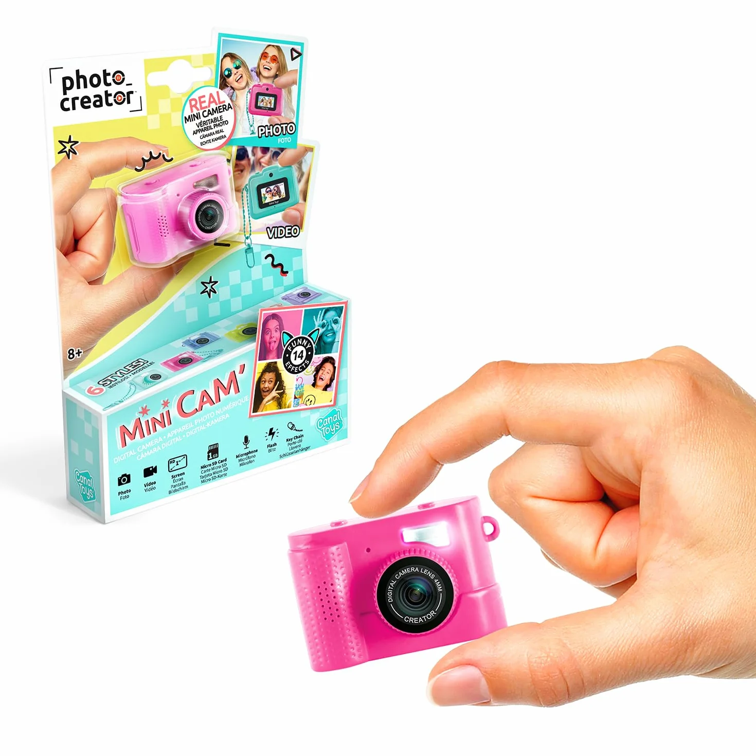 Canal Toys Kreator zdjęć - aparat cyfrowy i wideo Mini Cam - kompaktowy - z brelokiem i kartą SD 1 GB w zestawie - CLK 061, różowy