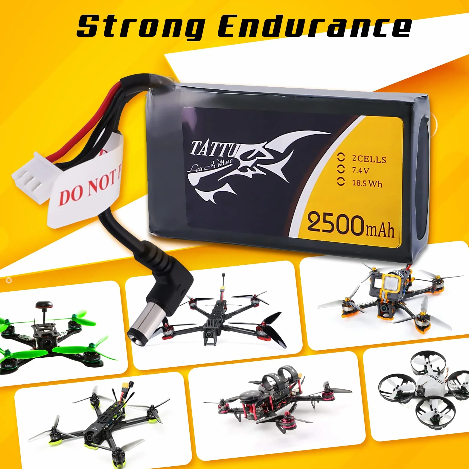 TATTU 2500 mAh 2S 7.4V Lipo akumulator z wtyczką DC5,5 mm do gogli Fatshark