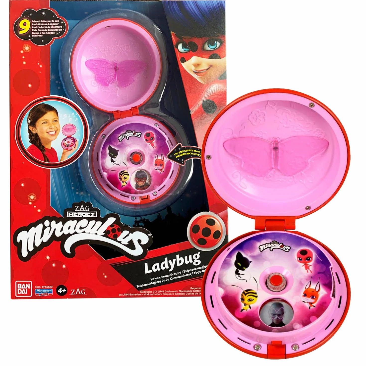 Bandai - Cudowna Biedronka - Magiczny Telefon Biedronki - Akcesorium do przebrania się za Biedronkę/Akcesorium do zabawy w role - Zabawka dźwiękowa i świetlna - Mówi po francusku - P50629