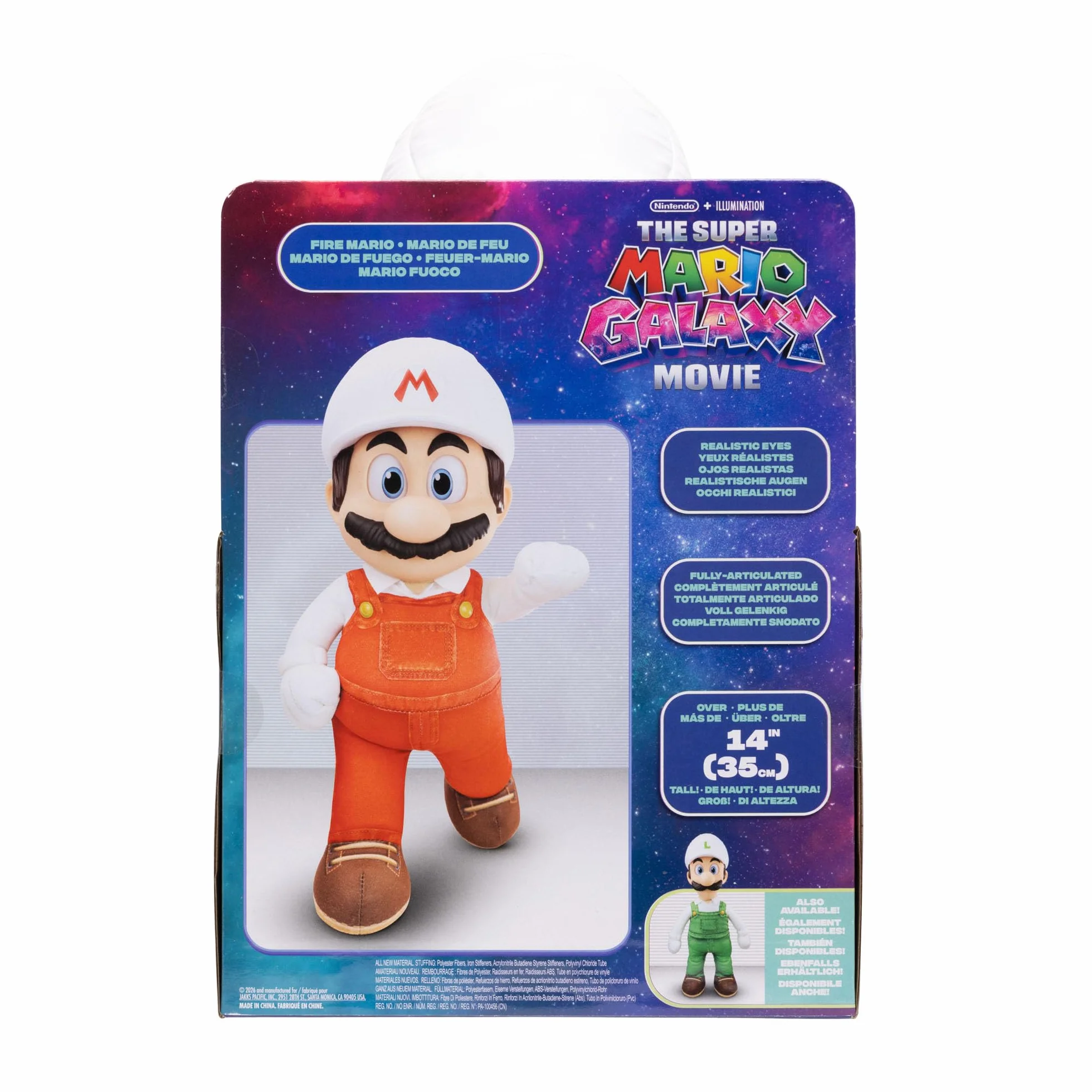 Super Mario Galaxy Movie Fire Mario Poseable Plush 14" / 35 cm, oficjalna licencja Jakks Pacific, pluszowa figurka z rzeźbioną głową Roto, kolekcjonerska pluszowa figurka Nintendo, 3+