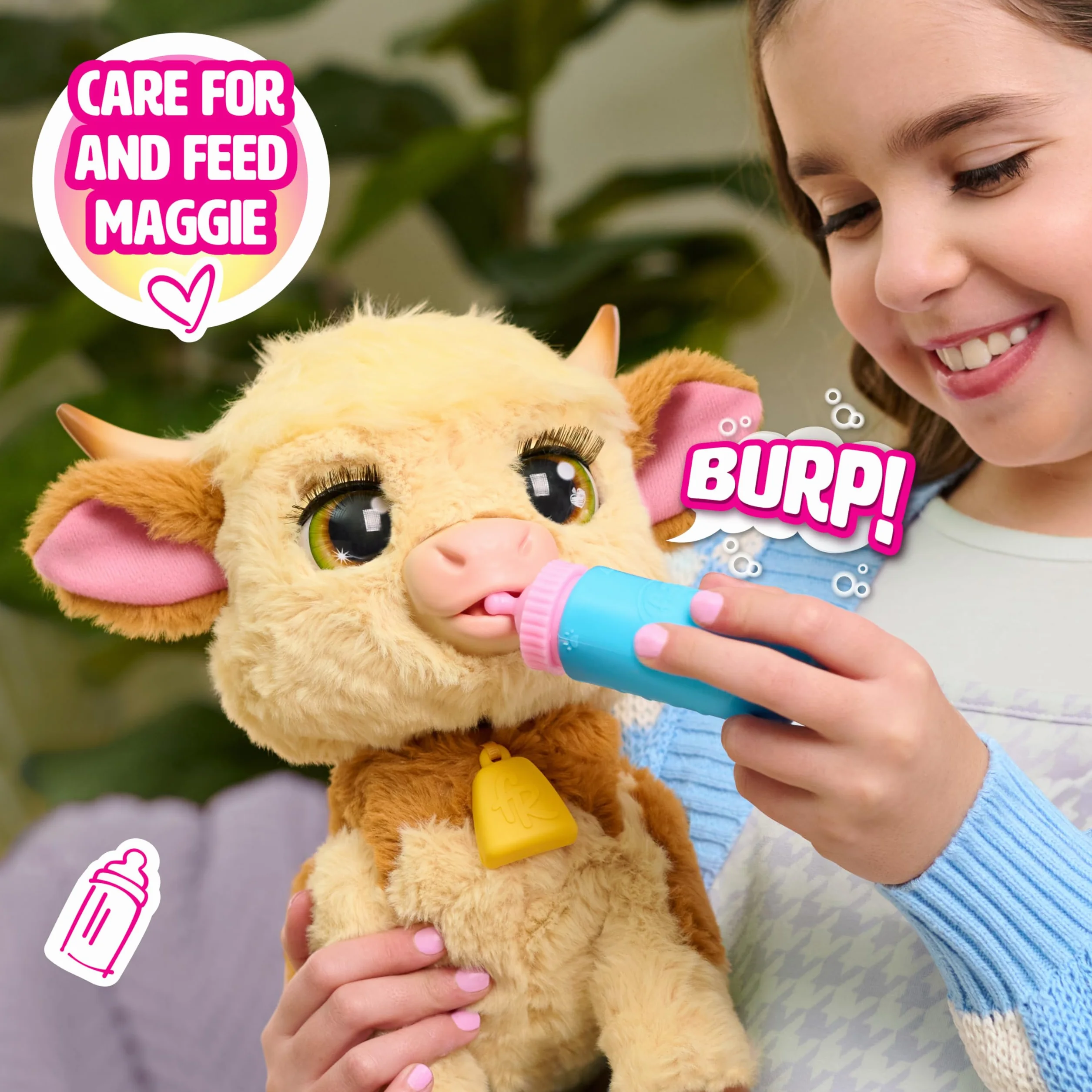 furReal Maggie the Feed & Follow Cow, 11 Inch Interactive Highland Mini Cow, for Boys and Girls, Ages 4 and up