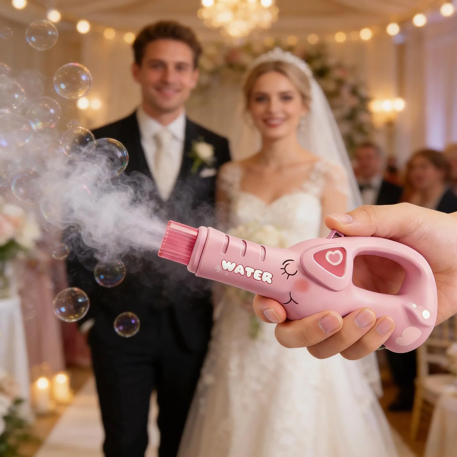 Fog Bubbles Machine, Rechargeable Automatic Bubbles and Fog Maker with Lights and Music for Kids Parties, Beach, Summer Activities, Outdoor, Indoor Play