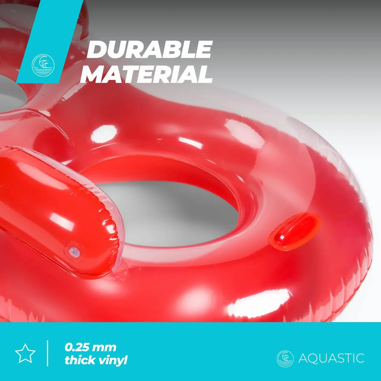 AQUASTIC Koło Dmuchane Do Pływania Podwójne Dla Dzieci od 14 Roku Życia Gruby Materiał Winylowy Mocne uchwyty Na Basen Jezioro Zabawa w Wodzie Dziecięce Czerwone ASR-175R