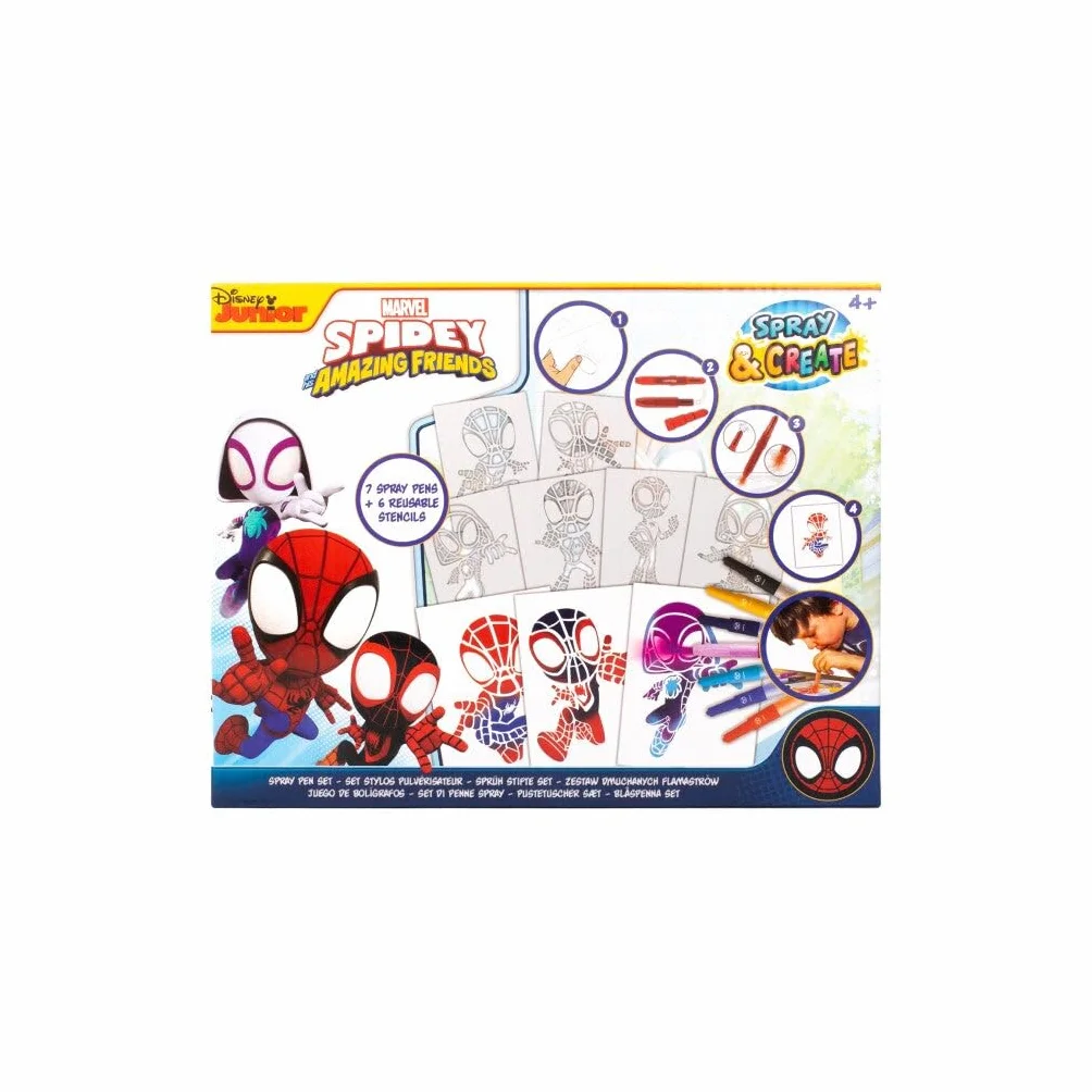 Disney - Marvel - Spidey and his Amazing Friends - zestaw pisaków w sprayu - kredki dla dzieci - zestaw do malowania z kolorowymi kredkami i szablonami do malowania