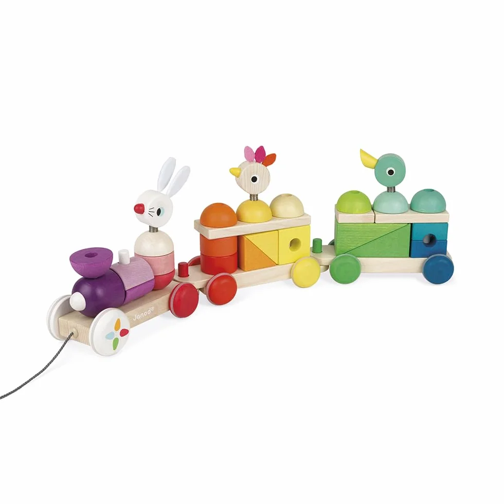 Janod - Zigolos Giant Multicoloured Wooden Train - 2-In-1 Early Learning Pull-Along Toy - Motor Skills Training - Water-Based Paint - Fsc Certified - from 1 Year Old, J08202