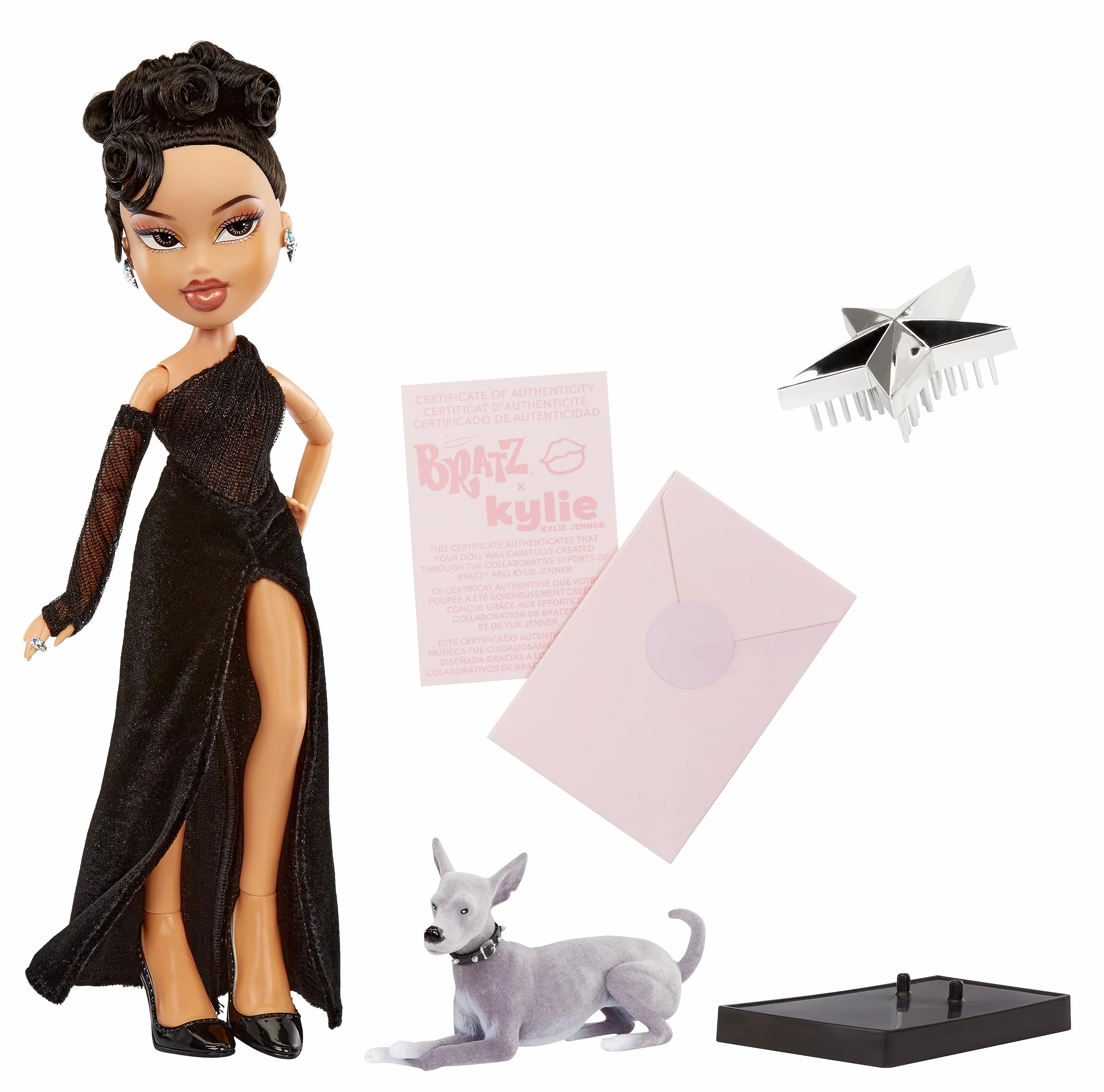 Bratz x Kylie Jenner - Lalka Night Fashion - Kolekcjonerska Lalka z Suknią Wieczorową, Pieskiem i Plakatem - Dla Dzieci i Kolekcjonerów w Wieku 6+