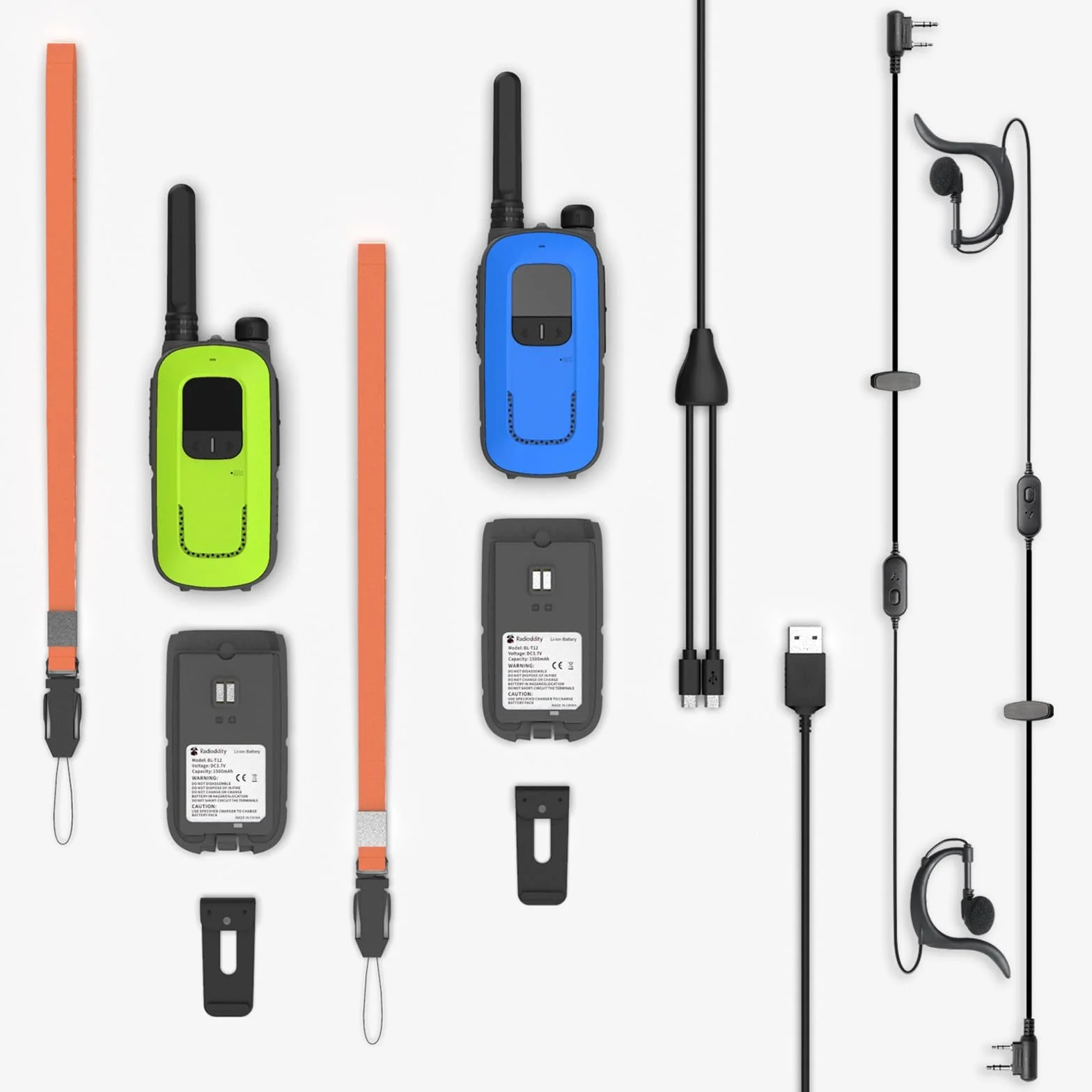 Radioddity PR-T3 Walkie Talkie PMR446 krótkofalówka VOX z 16 kanałami, latarka, zasięg 4 km, ładowalne akumulatory do przygód, aktywności na świeżym powietrzu, na kemping, 2 sztuki
