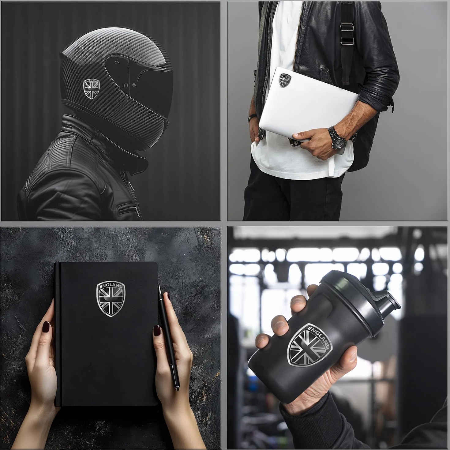 Biomar Labs 2 x wypukłe silikonowe naklejki 3D odznaka naklejka emblemat samochód kask motocyklowy UK GB Union Jack Wielka Brytania Wielka Brytania Wielka Brytania brytyjska srebrna flaga narodowa F