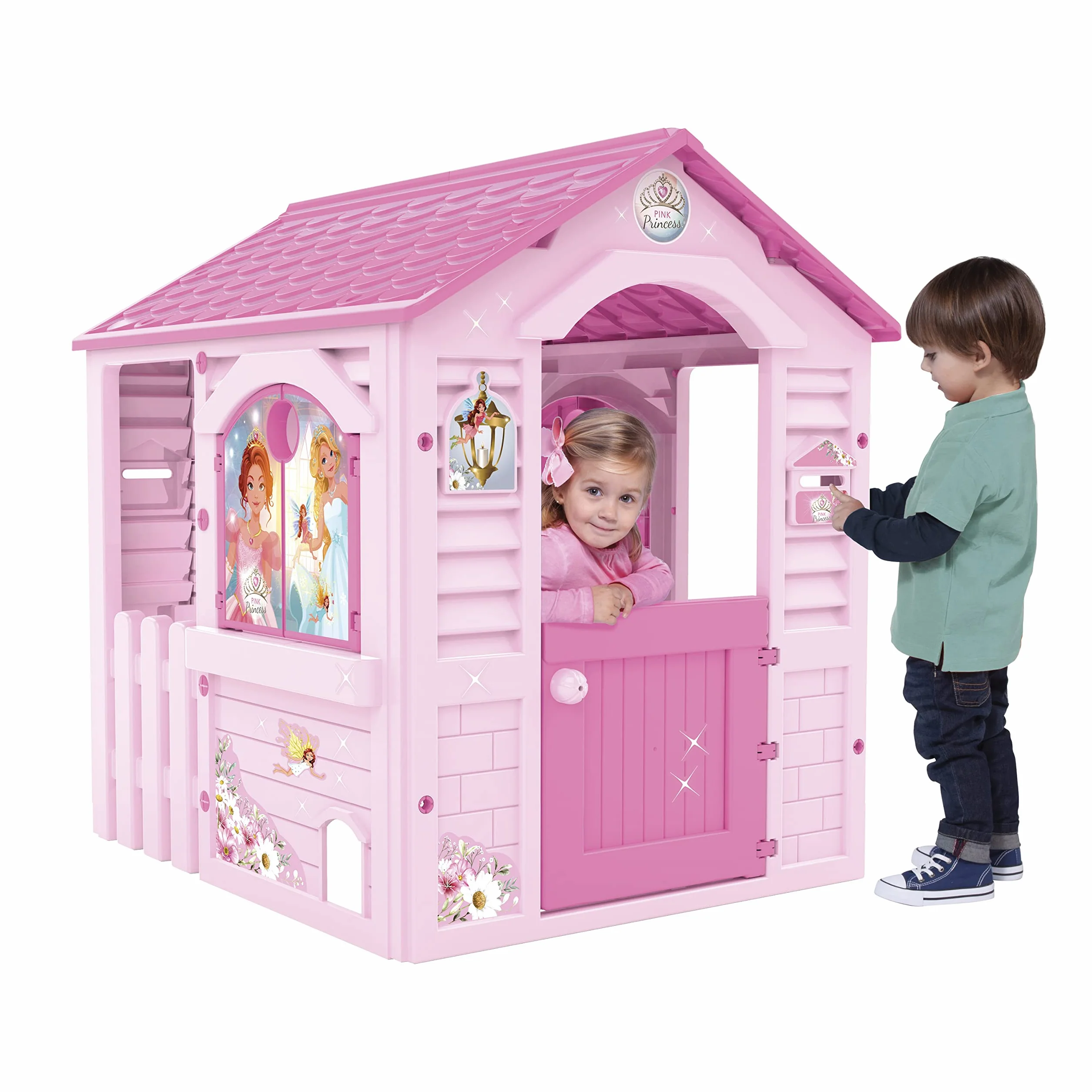 Chłopcy domek dziecięcy Pink Princess, nadaje się do wnętrz i na zewnątrz, w zestawie naklejki do dekoracji, wykonane z wytrzymałego i wytrzymałego tworzywa sztucznego, kolor różowy (89613)