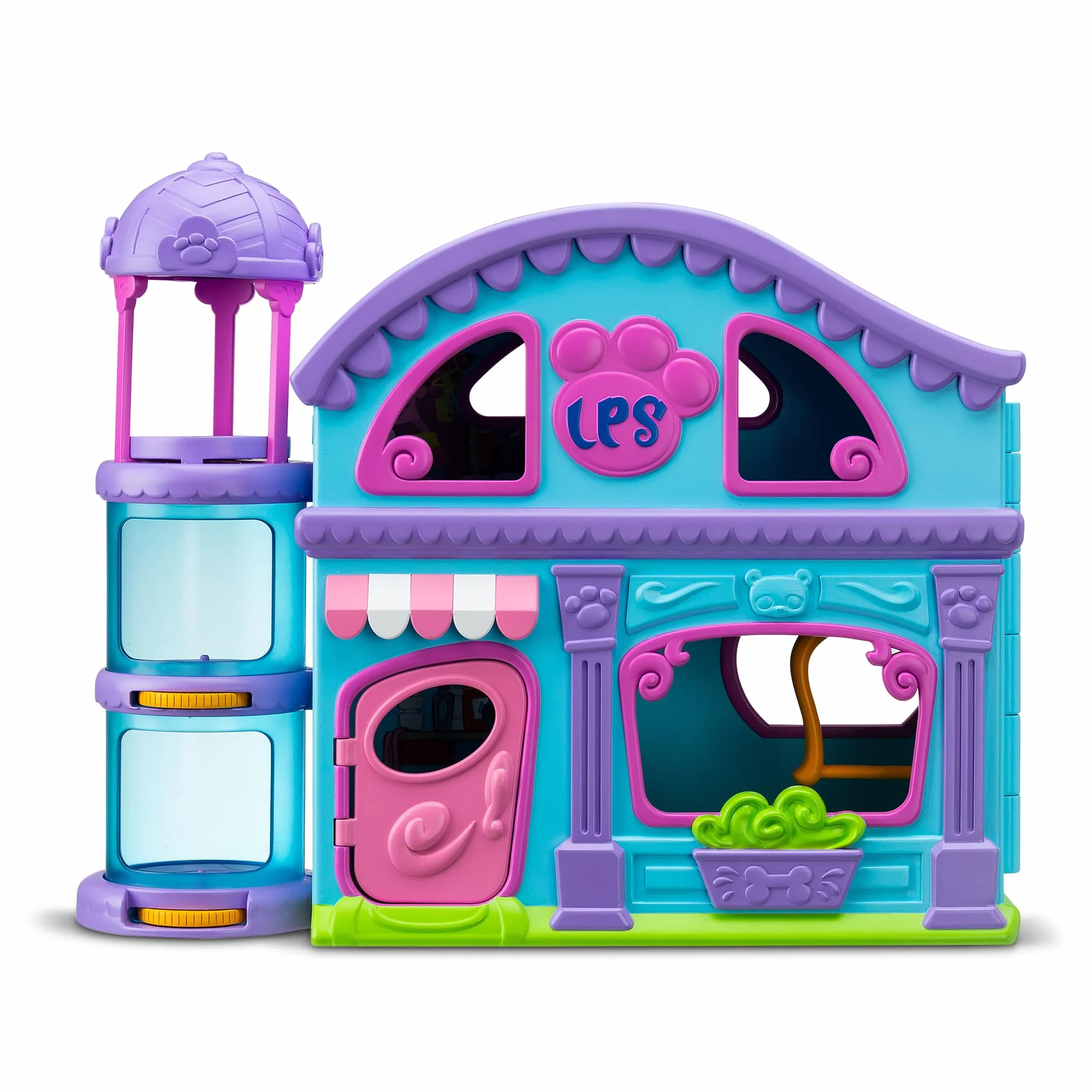 BANDAI Littlest Pet Shop - The Grande Maison des Pet Shop - Zestaw gier z 2 sklepami dla zwierząt domowych w zestawie i 20 akcesoriami - Mini-Figurines dla zwierząt do kolekcjonowania - Zabawka dla