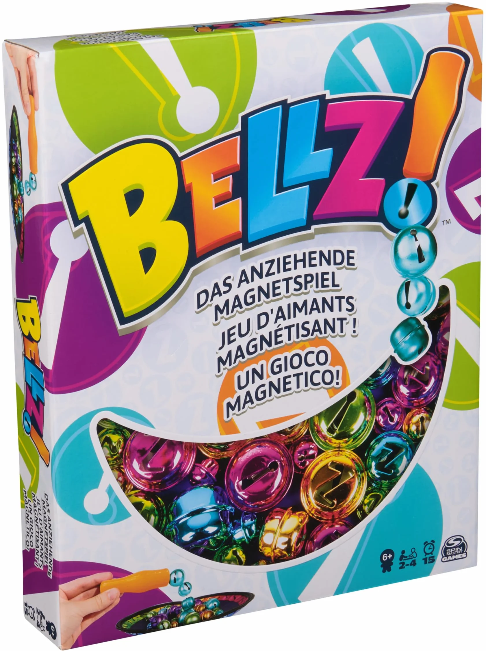 Spin Master Games Bellz!, przyciągająca gra magnetyczna dla całej rodziny, z prętem magnetycznym, kolorowymi dzwoneczkami i torbą na prezent w podróży, dla dzieci