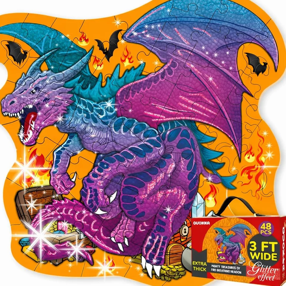 QUOKKA Giant Floor Puzzles - 2x3 Feet 48 Piece Puzzles - Shaped Large Educational - Dragon Activity Game Toy