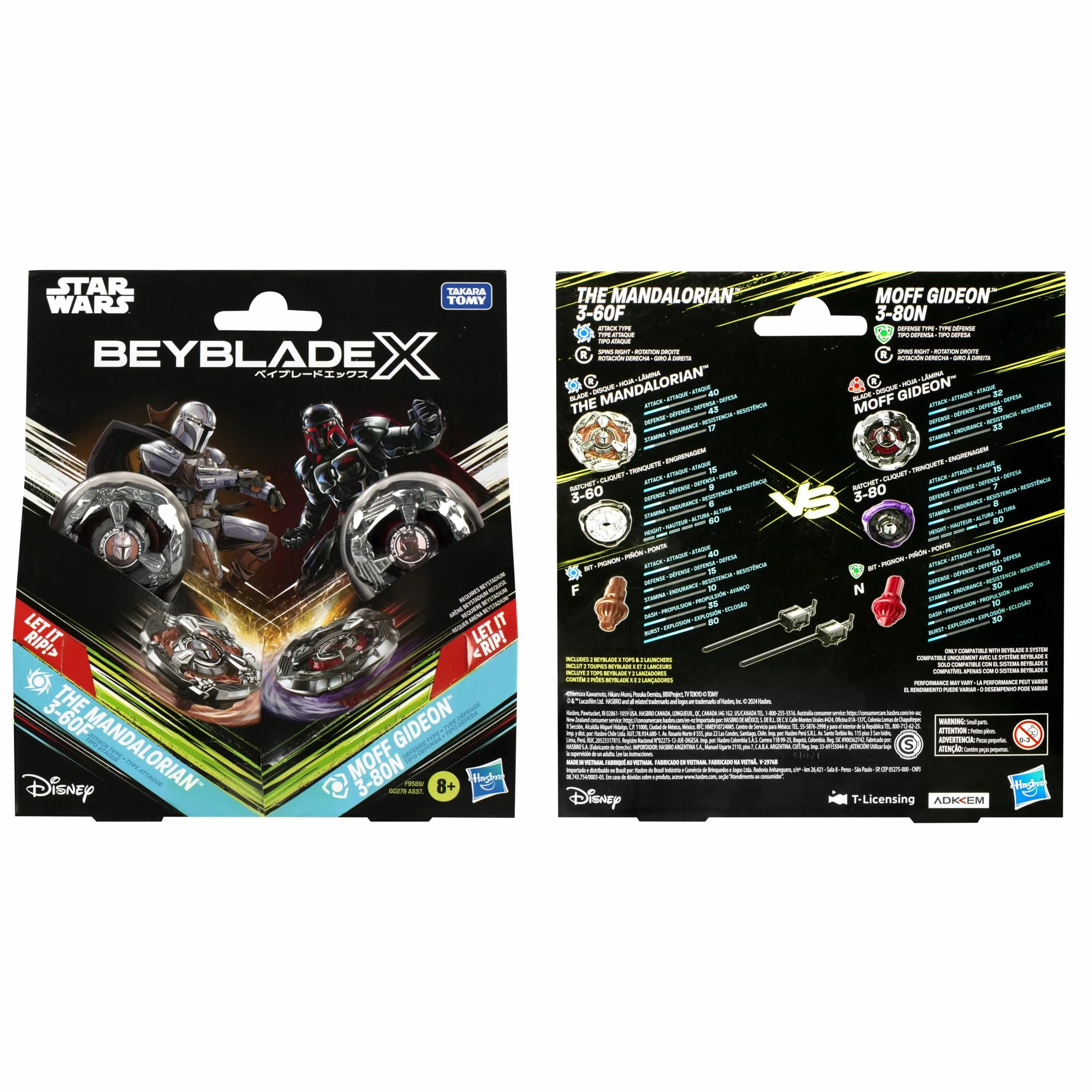 Wielopak Beyblade X i Gwiezdne wojny Collab The Mandalorian 3-60F kontra Moff Gideon 3-80N