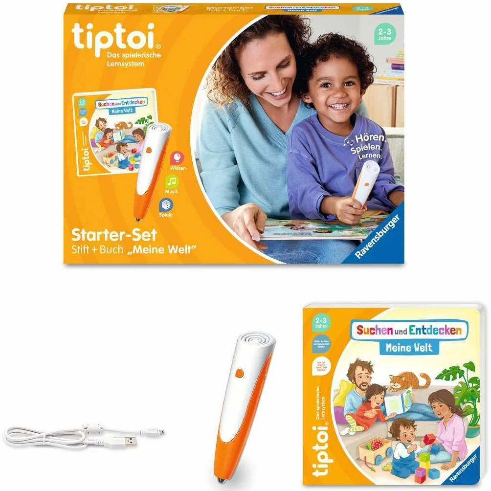 Ravensburger Starter-Set Tiptoi Elektroniczy Długopis, Biały/Pomarańczowy, Od 2 lat