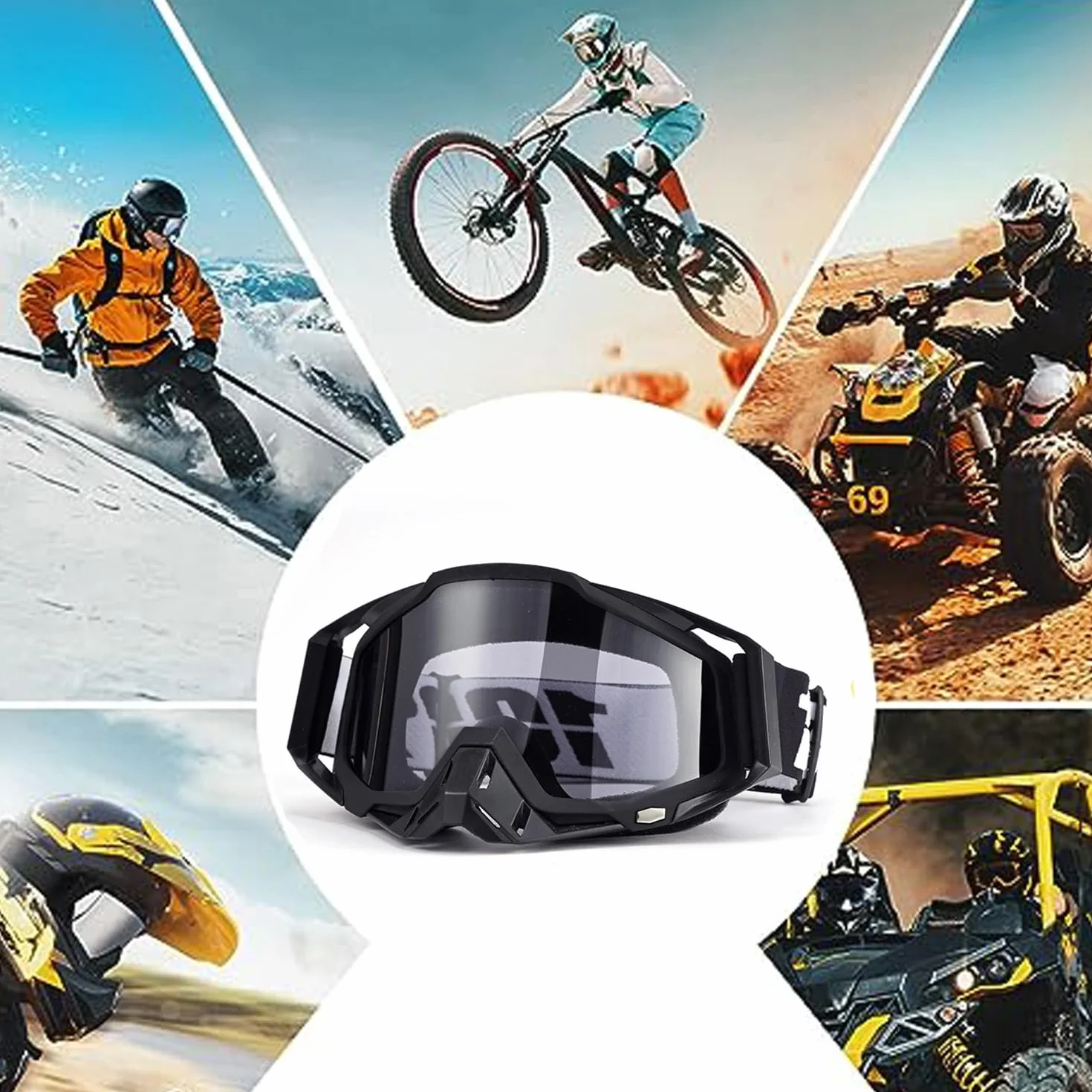Pyłoszczelne gogle motocyklowe, maska MTB, przezroczysta maska motocrossowa, nadaje się do motocykli, samochodów wyścigowych, wyścigów terenowych, motocykli, rowerów górskich, narciarskich lub