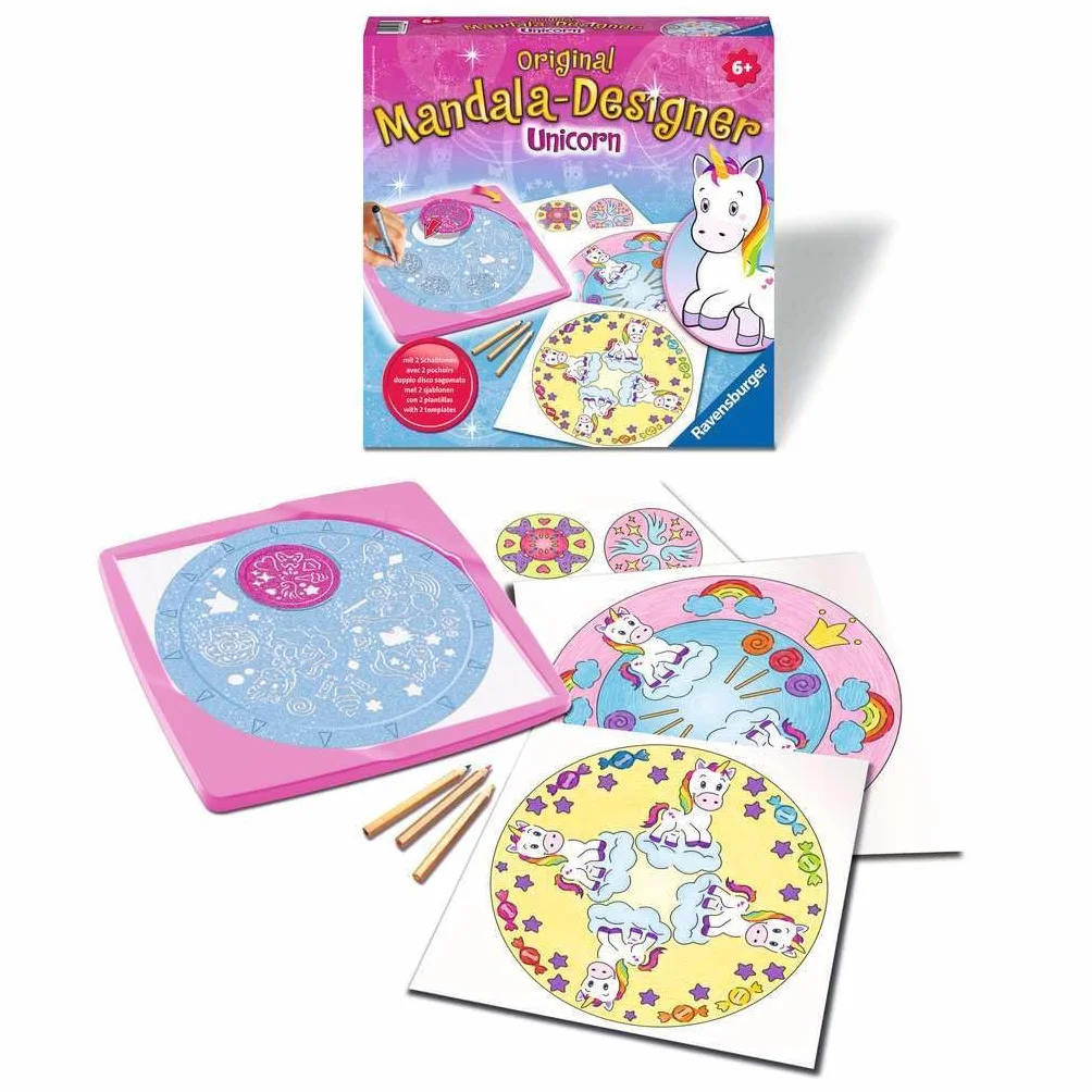 Ravensburger Mandala Designer Unicorn 29703, Zeichnen lernen für Kinder ab 6 Jahren, Zeichen-Set mit Mandala-Schablonen für farbenfrohe Mandalas