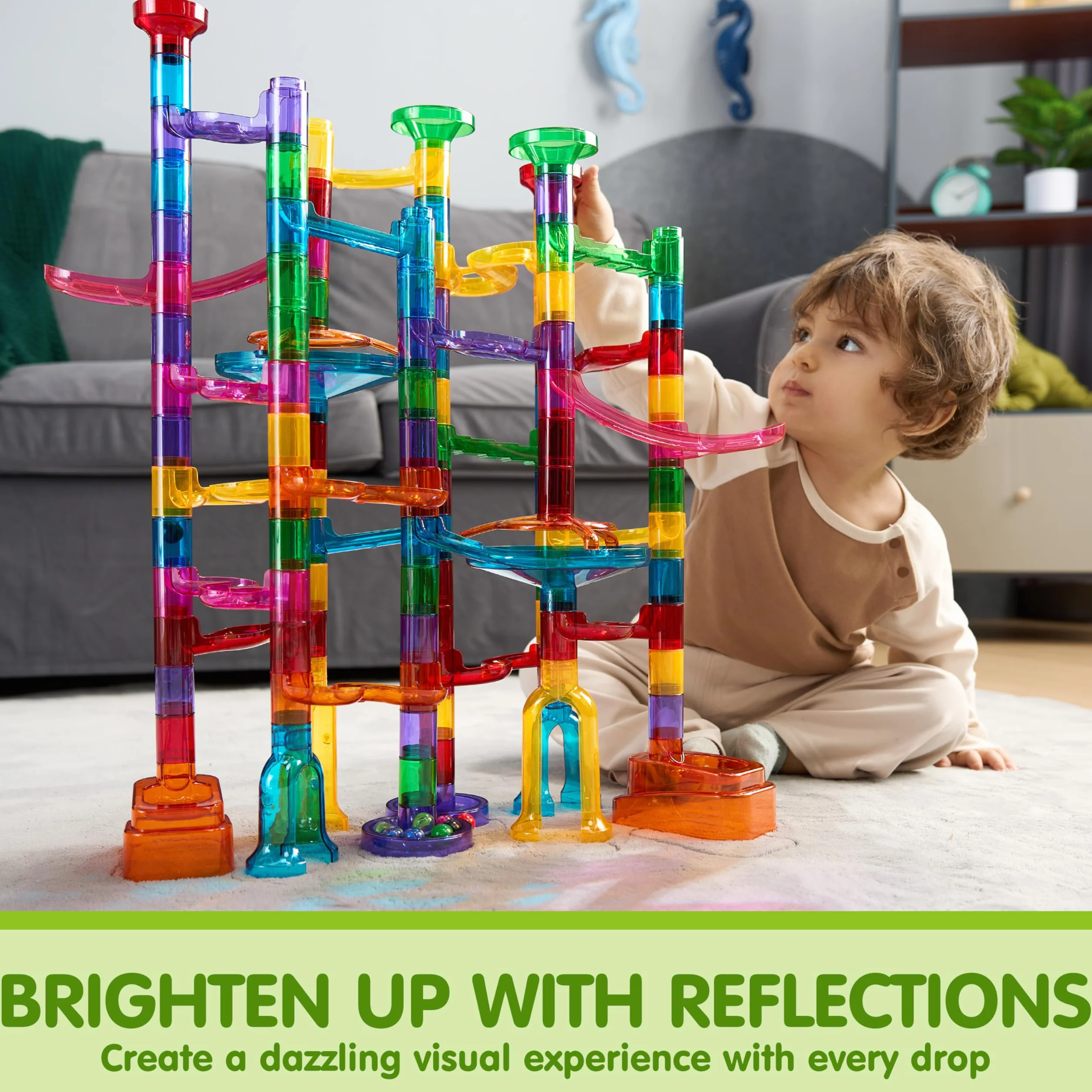 JOYIN 137 szt. świecący marmurowy bieg – klocki konstrukcyjne zabawki z 15 świecącymi w ciemności plastikowymi kulkami, prezenty STEM dla chłopców i dziewcząt, prezent na Boże Narodzenie