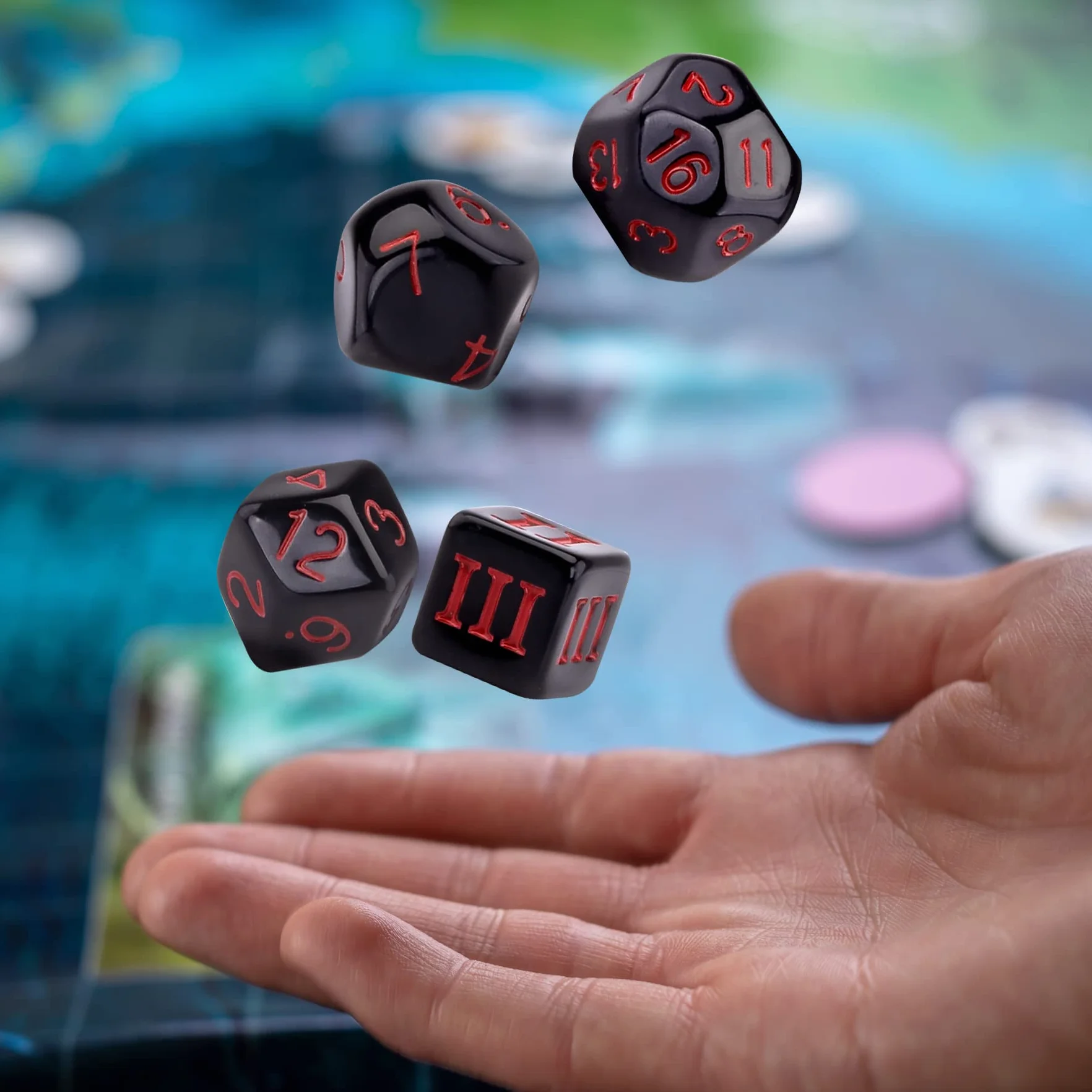 SIQUK 15 sztuk Kości wielościenne D3-D100 do RPG DND, czarno-czerwone