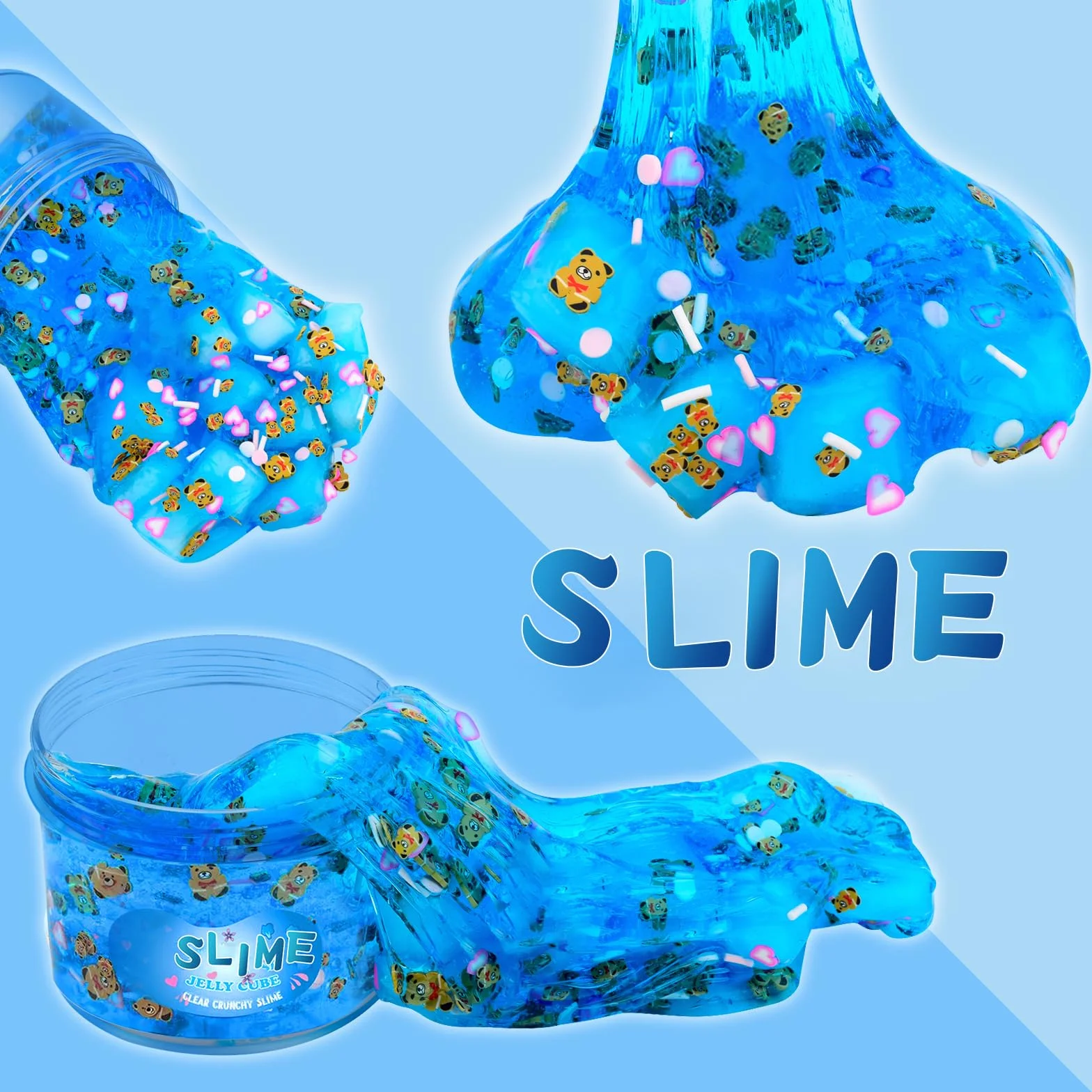 Zestaw Slime – 3-pak żelowych kostek przezroczystych, chrupiących szlamów z niebieskim, arbuzem i ananasem, estetyczne rzeczy, urocze zabawki stresowe, fajne pomysły na prezenty urodzinowe dla