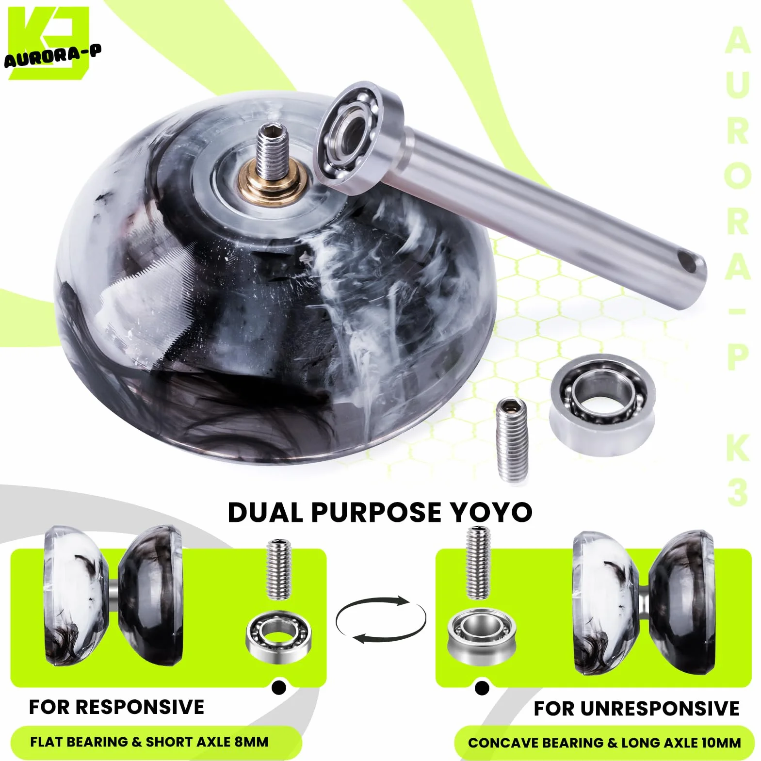 MAGICYOYO Yoyo K3 Aurora-p, dwufunkcyjne Yo Yo dla responsywnych i niereagujących, sztuczka z obracaniem palcem jo-jo dla dzieci i początkujących, plastikowe yoyo z 12 strunami i zestawem akcesoriów
