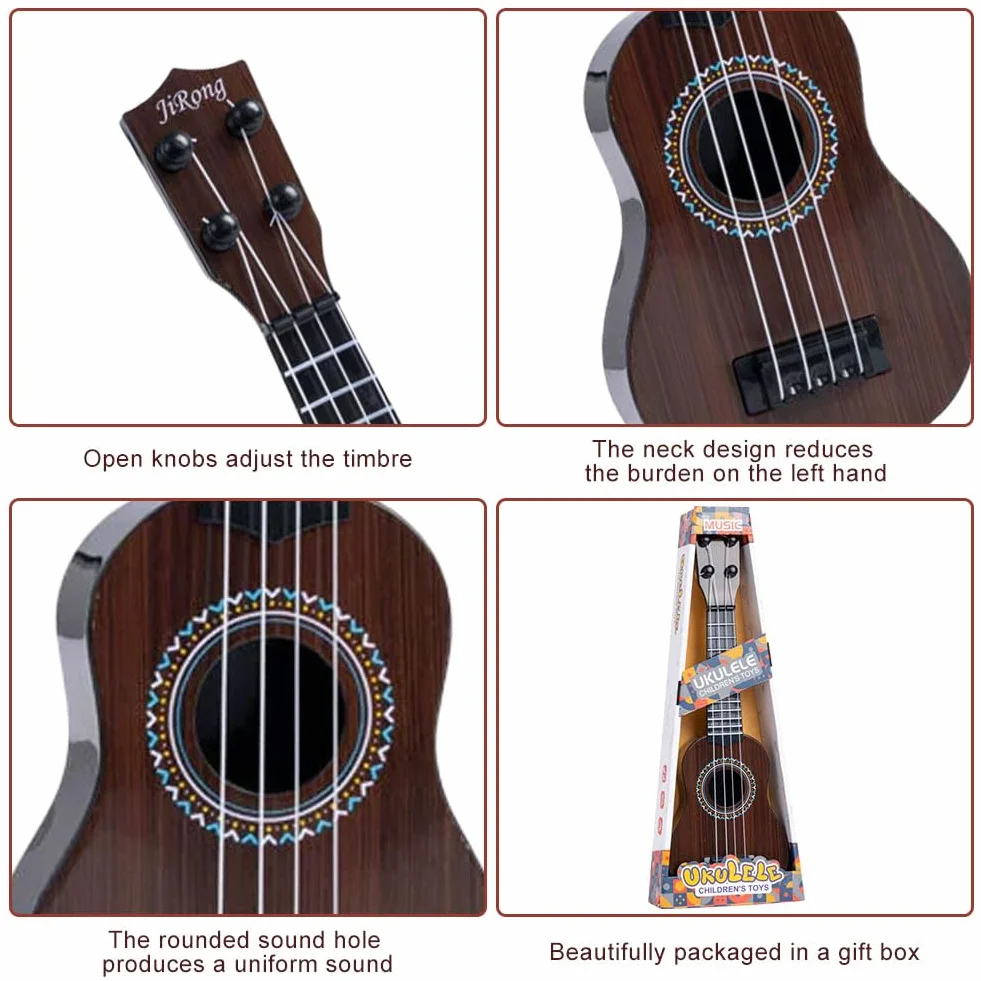 Ukulele zabawka dla dzieci, 36 cm Gitara zabawkowa z 4 regulowanymi strunami, Instrument muzyczny ukulele dla dzieci, mini gitara muzyczna zabawki edukacyjne dla chłopców dziewczynek prezenty (D)