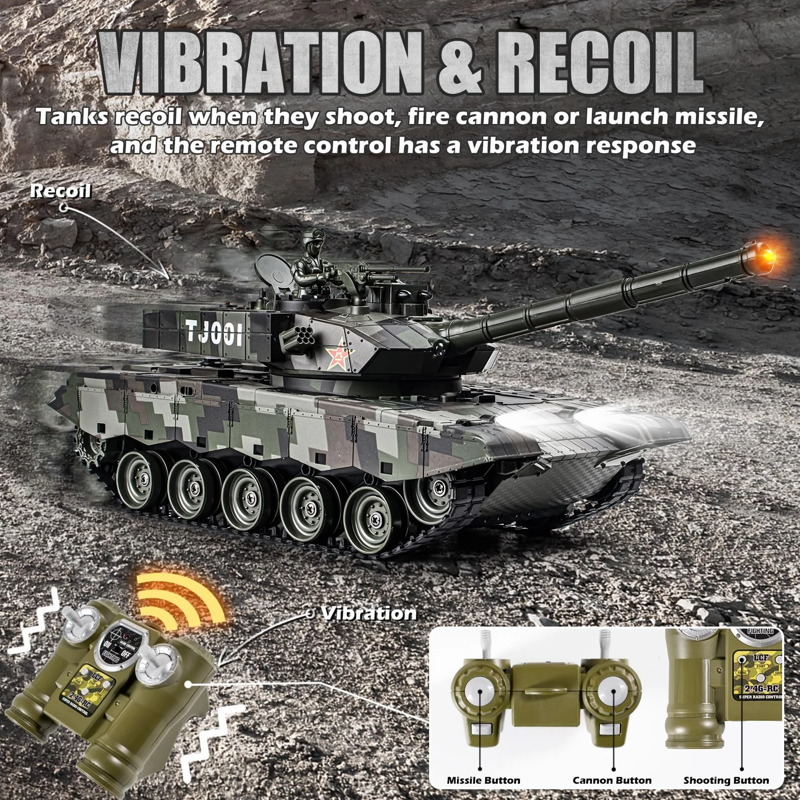 Supdex RC czołg, pilot zdalnego sterowania 1/24 model czołgu USA M1A2 i Chiny 99 z 2,4 GHz ze światłem i dymem, efekty dźwiękowe i wibracje, dla dzieci od 6 lat, prezent dla chłopców