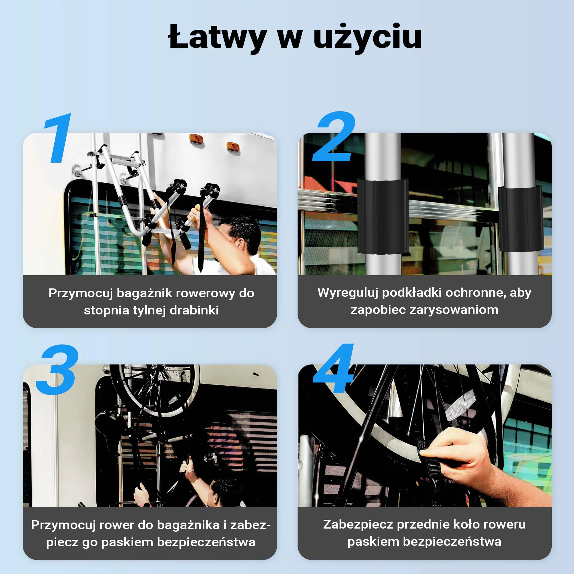 Wiltec Bagażnik na 2 rowery do montażu na drabince kampera, maks. nośność 30 kg, z aluminium i TPR, składana konstrukcja