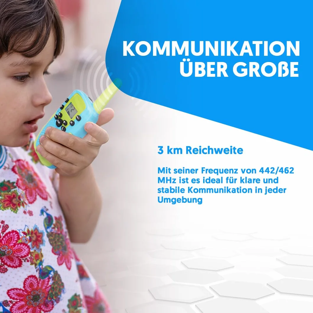 NK Walkie-Talkie dla Dzieci w wieku 4, 5, 6, 7, 8, 9 lat (baterie w zestawie) - Długi dystans 3 km, Wyświetlacz LED, 22 kanały, Zabawka dla dzieci z latarką, Prezent na Boże Narodzenie, urodziny,