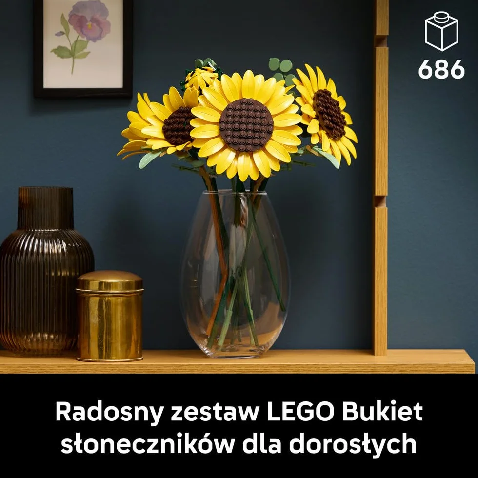 LEGO Botanicals Bukiet słoneczników, zestaw konstrukcyjny dla dorosłych, kwiatowa dekoracja z sześcioma kwiatami i liśćmi eukaliptusa, pomysł na prezent urodzinowy dla kobiet i mężczyzn 11502