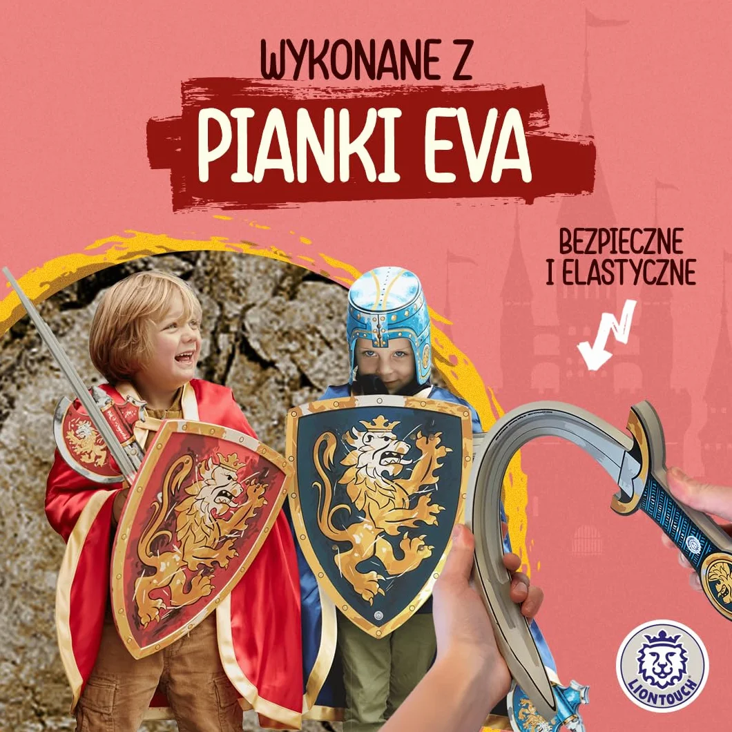 Liontouch 11000LT średniowieczna elegancka zabawka rycerska, zestaw dla dwojga, niebieski i czerwony, dwa miecze, tabliczki i siekiery z pianki dla dzieci