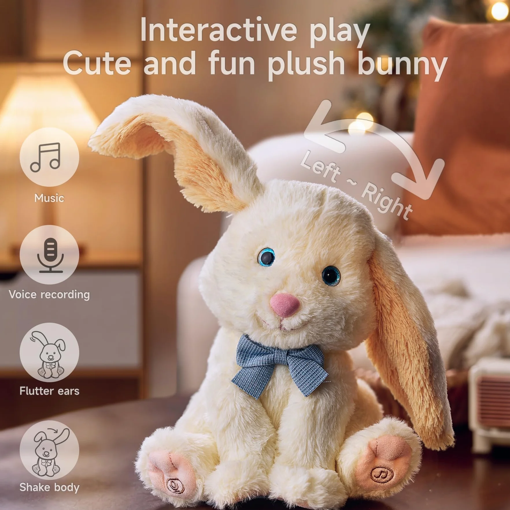 TUMAMA KIDS Elektroniczny pluszowy króliczek z funkcją śpiewania i mówienia, interaktywna elektroniczna zabawka dla zwierząt domowych z poruszającymi się uszami i ciałem, wielkanocny pluszowy królik