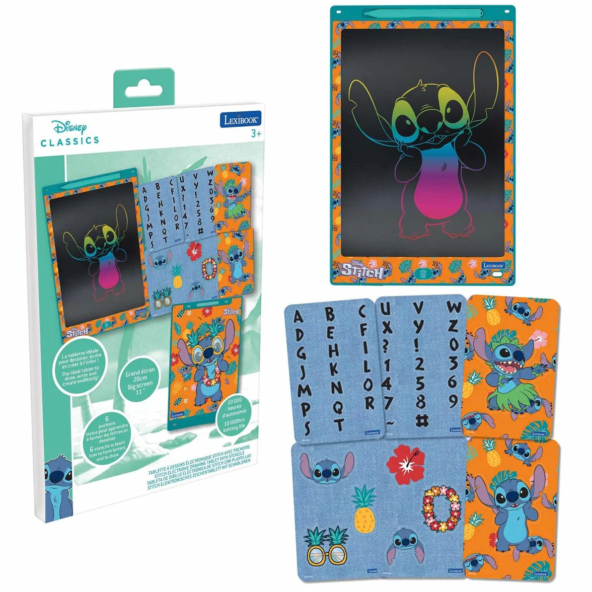 Lexibook CRT10D Disney Stitch, Magiczny Łupek, Artystyczna i Kreatywna Zabawka dla Dziewczynek i Chłopców, Format A4 z Wielokolorowymi Rysunkami, CRT10D, Niebieski, Pomarańczowy, Jeden Rozmiar