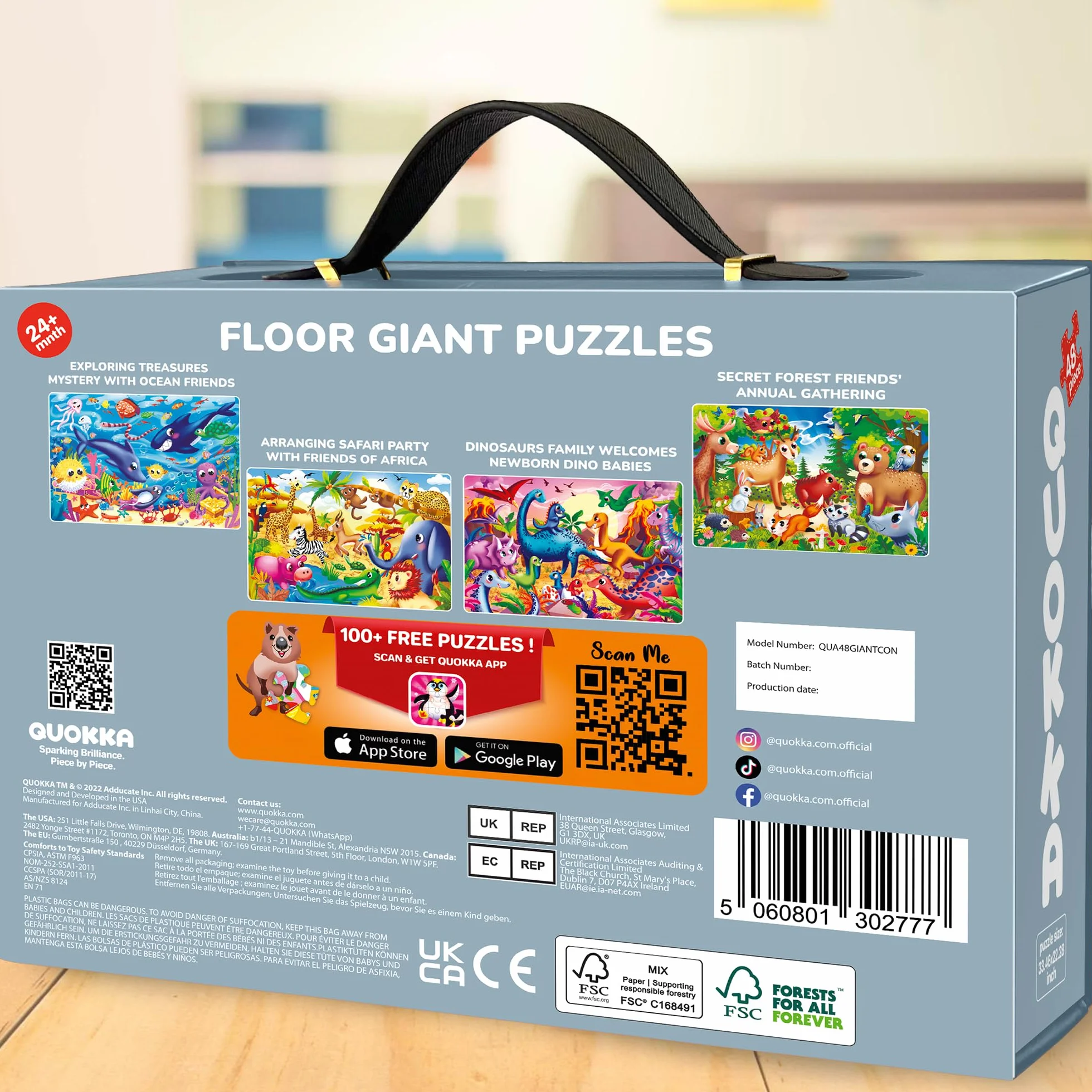QUOKKA Gigantyczna Układanka Podłogowa Dla Dzieci W Wieku 3, 4, 5 Lat I Starszych Gigantyczne - 48 Puzzle Dla Dzieci W Wieku 5, 6 Lat - XXL O Wymiarach 60x90 Cm Z Elementami Do Nauki Budowania