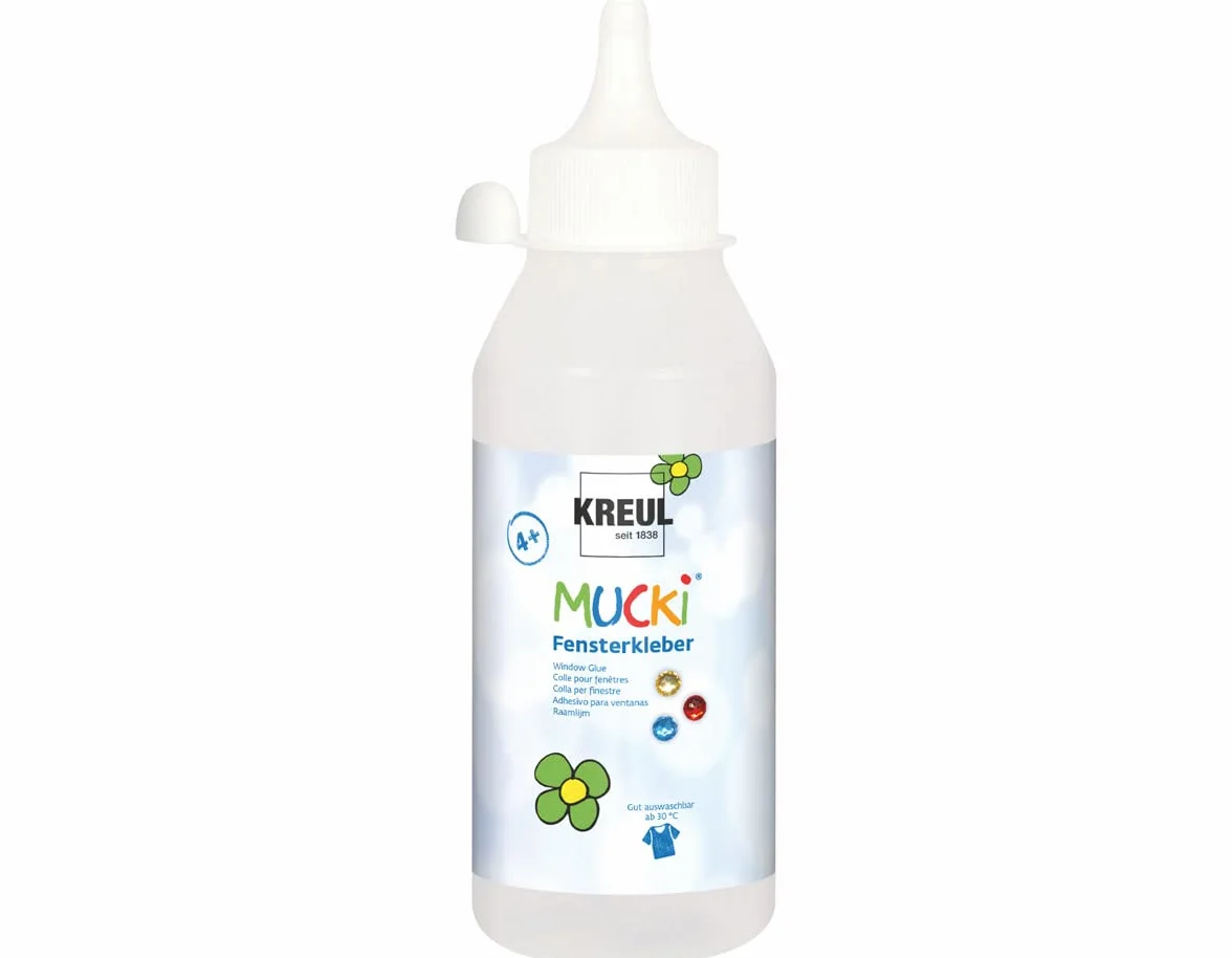 KREUL 42802 - Mucki klej do okien, butelka 250 ml, bez rozpuszczalnika, bezwonny, zmywalny, nadaje się do przyklejania dekoracji i rękodzieła na oknach