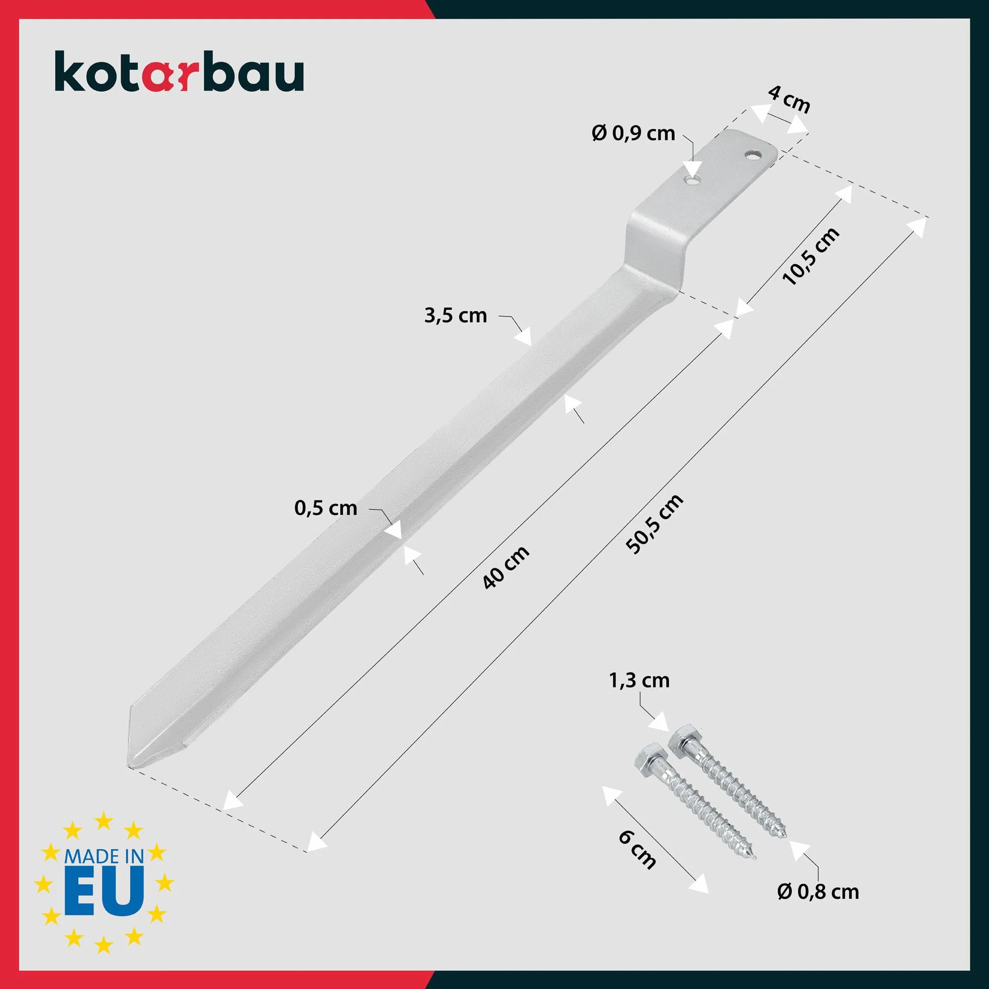 KOTARBAU® Podstawa Huśtawki - 50 CM - Kotwa Wbijana do Ziemi - Podstawa Słupa - Mocowanie Huśtawki - Zestaw 4 SZT
