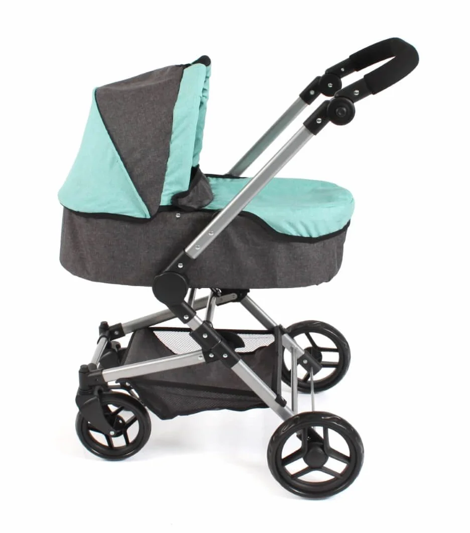 Bayer Chic 2000 645 42 wózek dla lalek kombi 3 w 1, melanż, antracytowo-miętowy, 61 x 44,5 x 85 cm