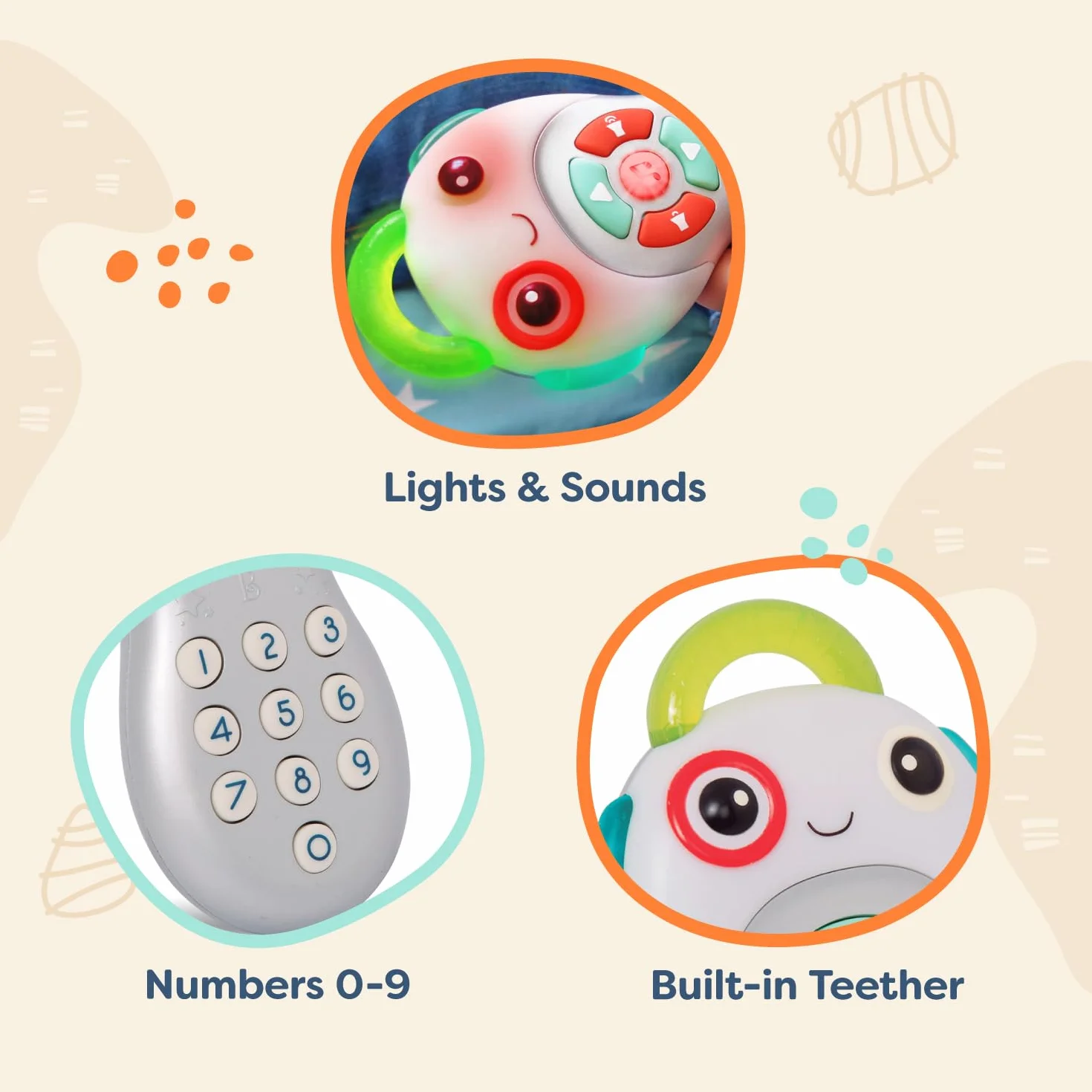 B. toys zabawka edukacyjna z pilotem zdalnego sterowania z oświetleniem, muzyką i gryzakiem – zabawka sensoryczna dla niemowląt z liczbami do nauki po angielsku od 6 miesięcy