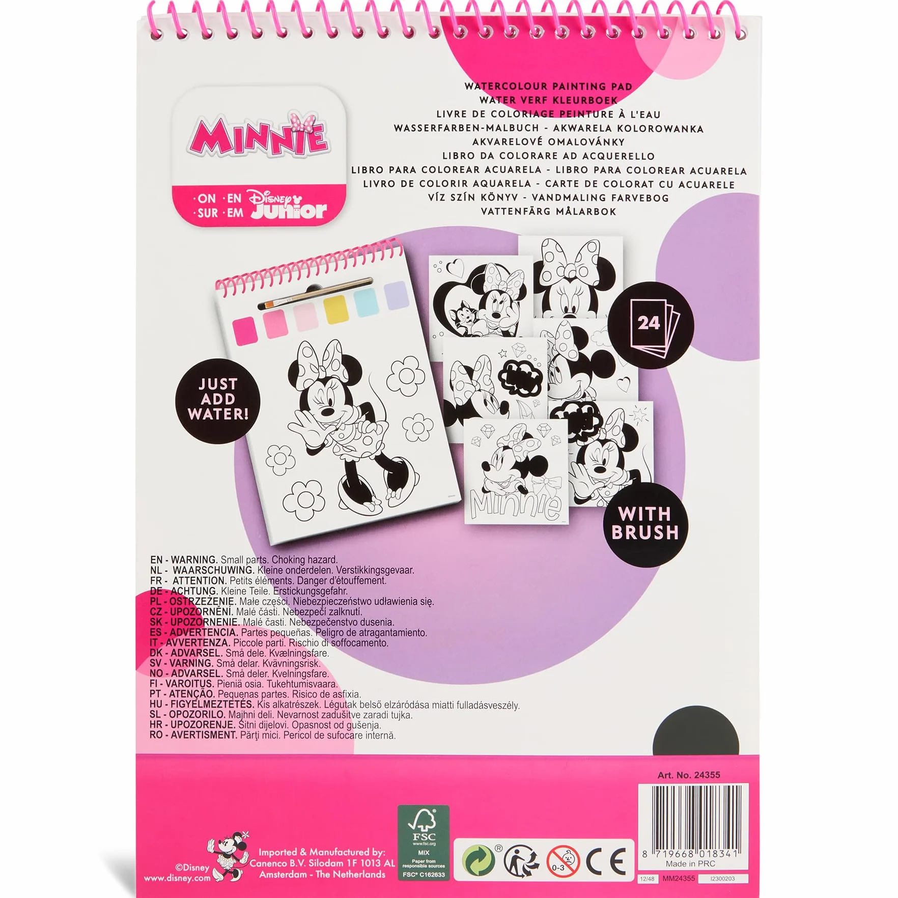 Disney Junior Minnie Mouse - Książeczka do Malowania Wodą z Pędzelkiem - 24 Magiczne Obrazki - Dla Dzieci od 3 Lat (MM24355)