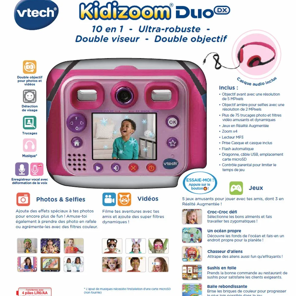 Vtech Kidizoom Duo DX Aparat Cyfrowy Dla Dzieci, Różowy, 2,4", 80-520055
