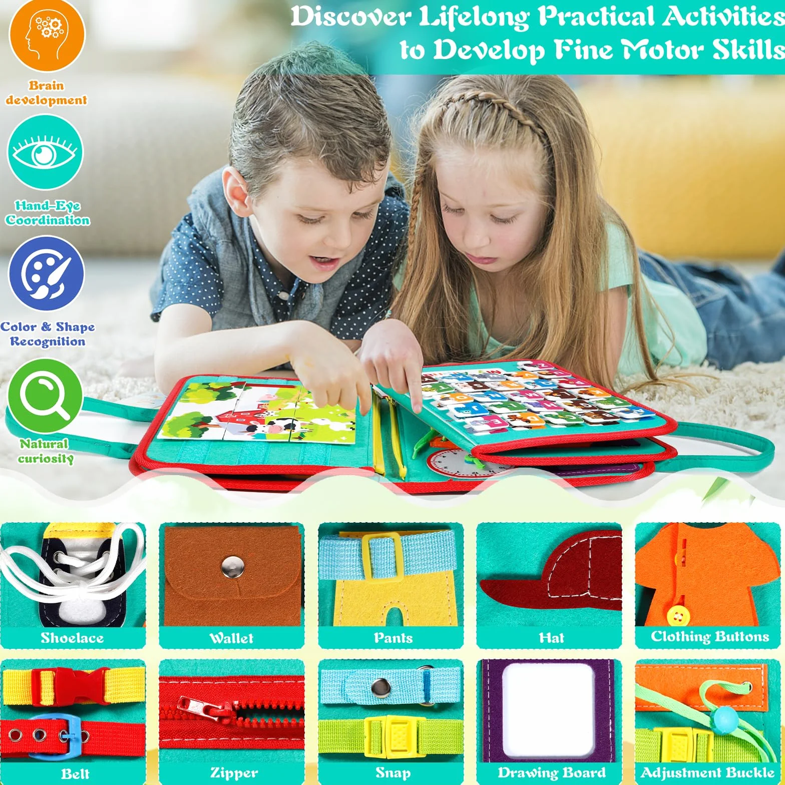 ZLPBAO Busy Board Montessori Zabawka na 2 lata, 8 w 1 gry Montessori, edukacyjne zabawki rozwojowe - Gry dla niemowląt na 1 rok do aktywności i rozwoju, prezent dla dzieci, dziewczynek, 2, 3, 4, 5, 6
