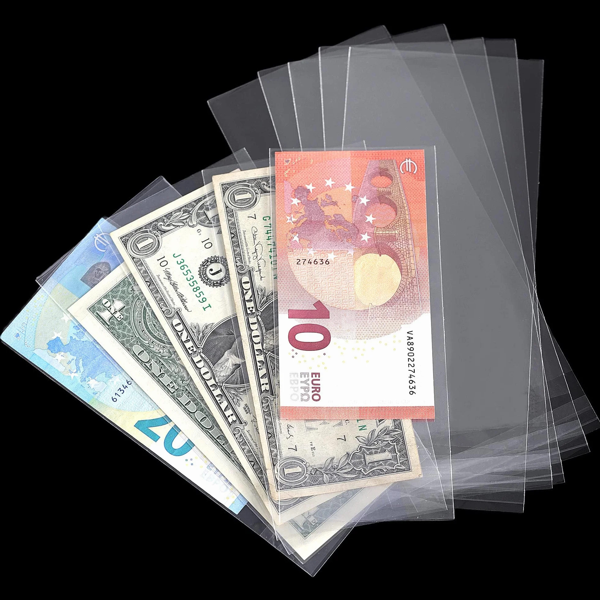 Uncle Paul Przezroczysty papierowy pojemnik na pieniądze 18,5 x 9 cm / 7,2 x 3,5 cala - rękawy walutowe na pieniądze materiał PP na banknoty, rachunki, kartę kolekcjonerską, znaczek, 100 sztuk