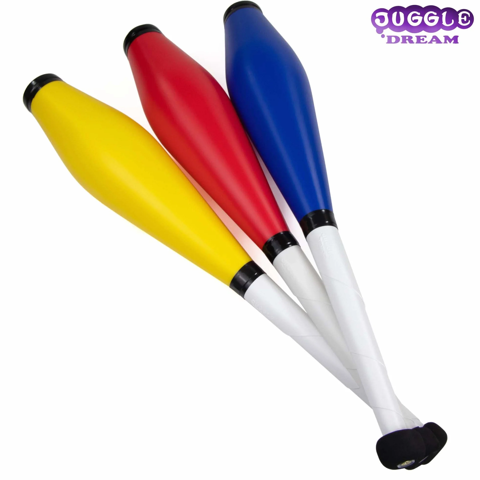 Juggle Dream Trainer Street żonglowania klubów, zestaw 3 wspaniałych klubów treningowych - zestaw żonglerski dla początkujących i zaawansowanych żonglerów (czerwony, niebieski, żółty)