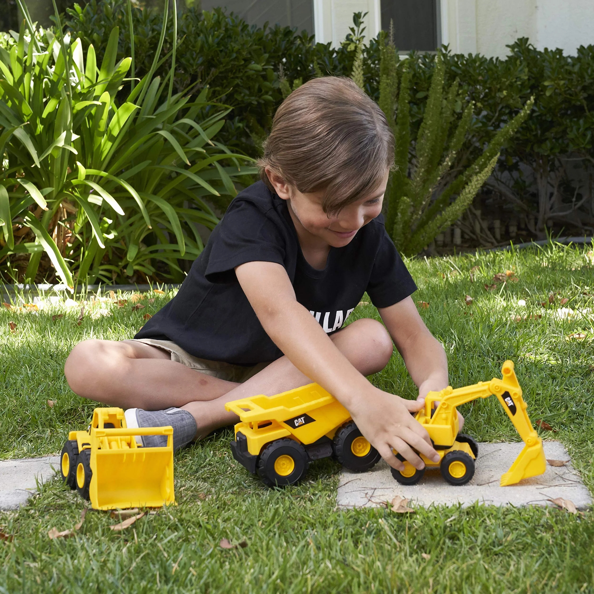 CatToysOfficial 82360 Caterpillar by Funrise 82284 Caterpillar CAT Mini-Crew ciężarówka uchylna, ładowarka kołowa i koparka pojazd budowlany, żółto-czarna