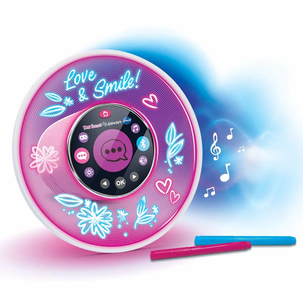 VTech - Kidi Smart Glow Art, podświetlany i inteligentny głośnik Bluetooth do personalizacji za pomocą 2 markerów z efektami neonowymi, magiczna aktywność, budzik, gry, prezent dla dzieci od 6 lat -