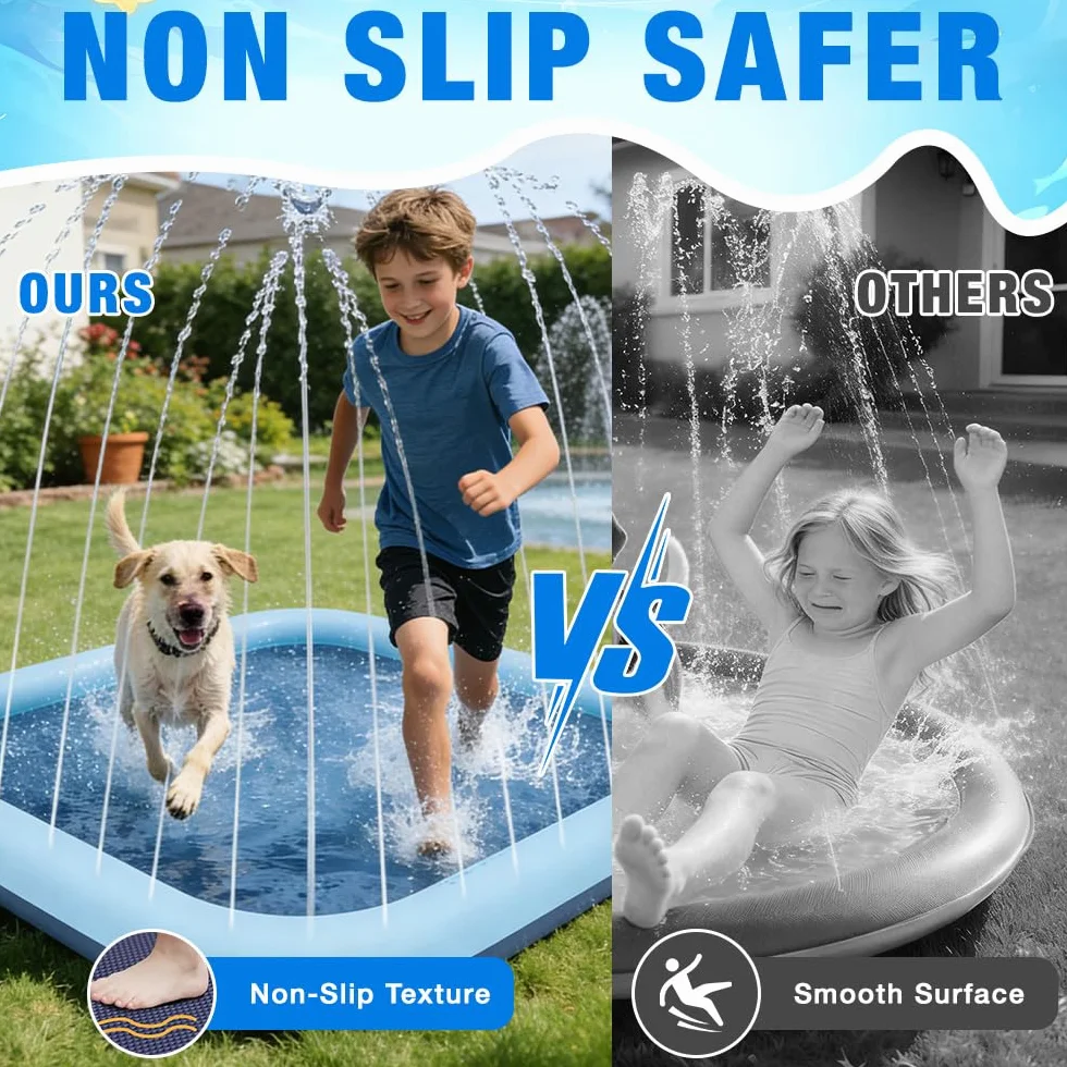 Zabawka wodna dla dzieci, do zabawy na świeżym powietrzu z funkcją antypoślizgową, 200 cm, podkładka Splash Pad dla dzieci, zabawka ogrodowa dla dzieci (kwadratowy, 200 cm)